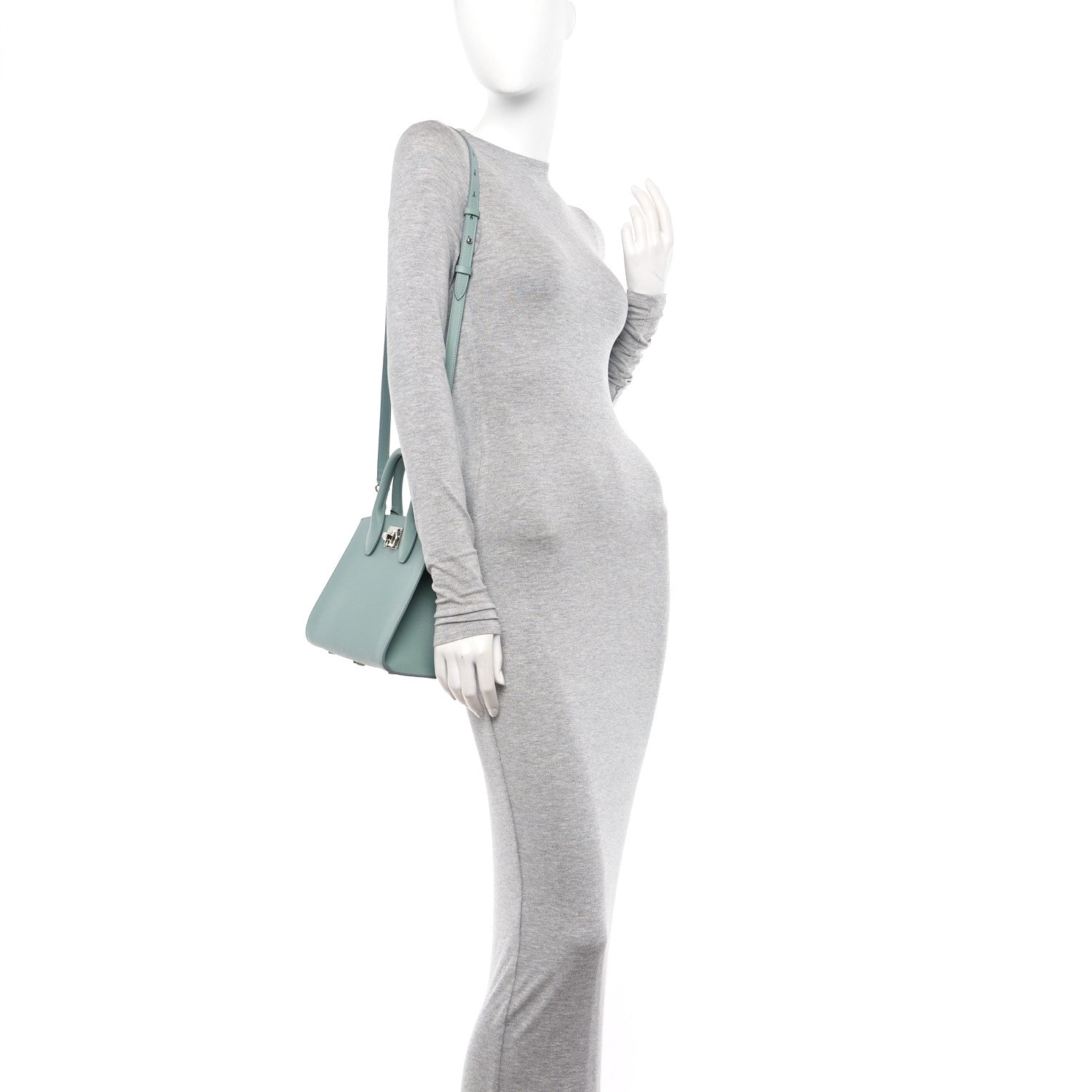 Salvatore Ferragamo Hammered Calfskin Small The Studio Box Bag Aqua Green 2 of 10