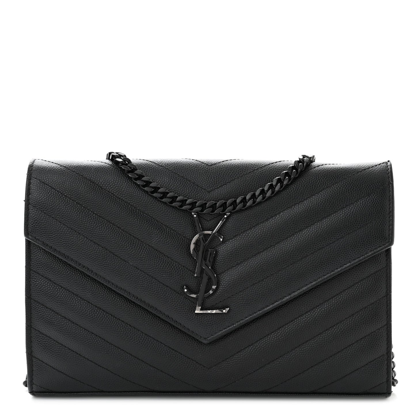 Grain De Poudre Matelasse Chevron Monogram Monochrome Chain Wallet Black