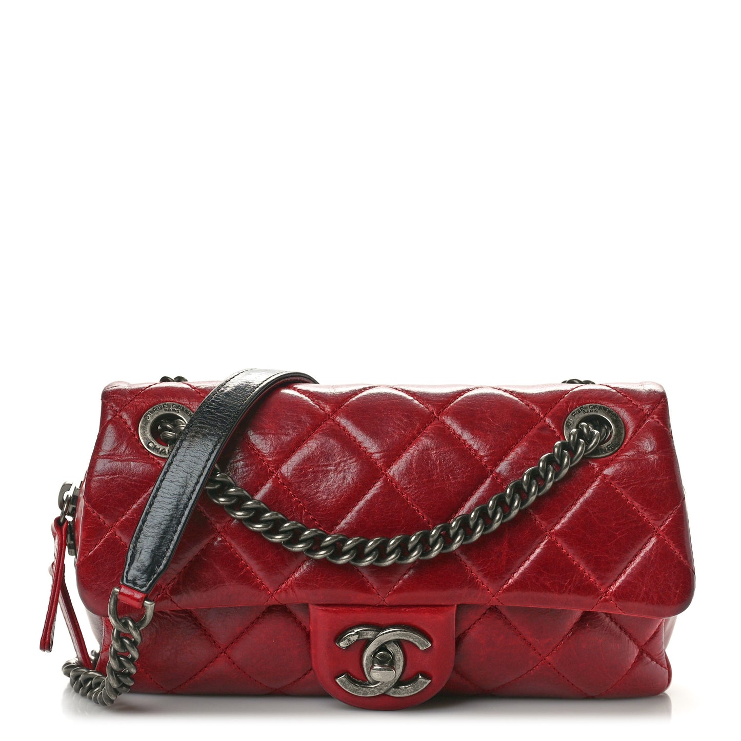 Glazed Calfskin Quilted Small Duo Color Flap Red