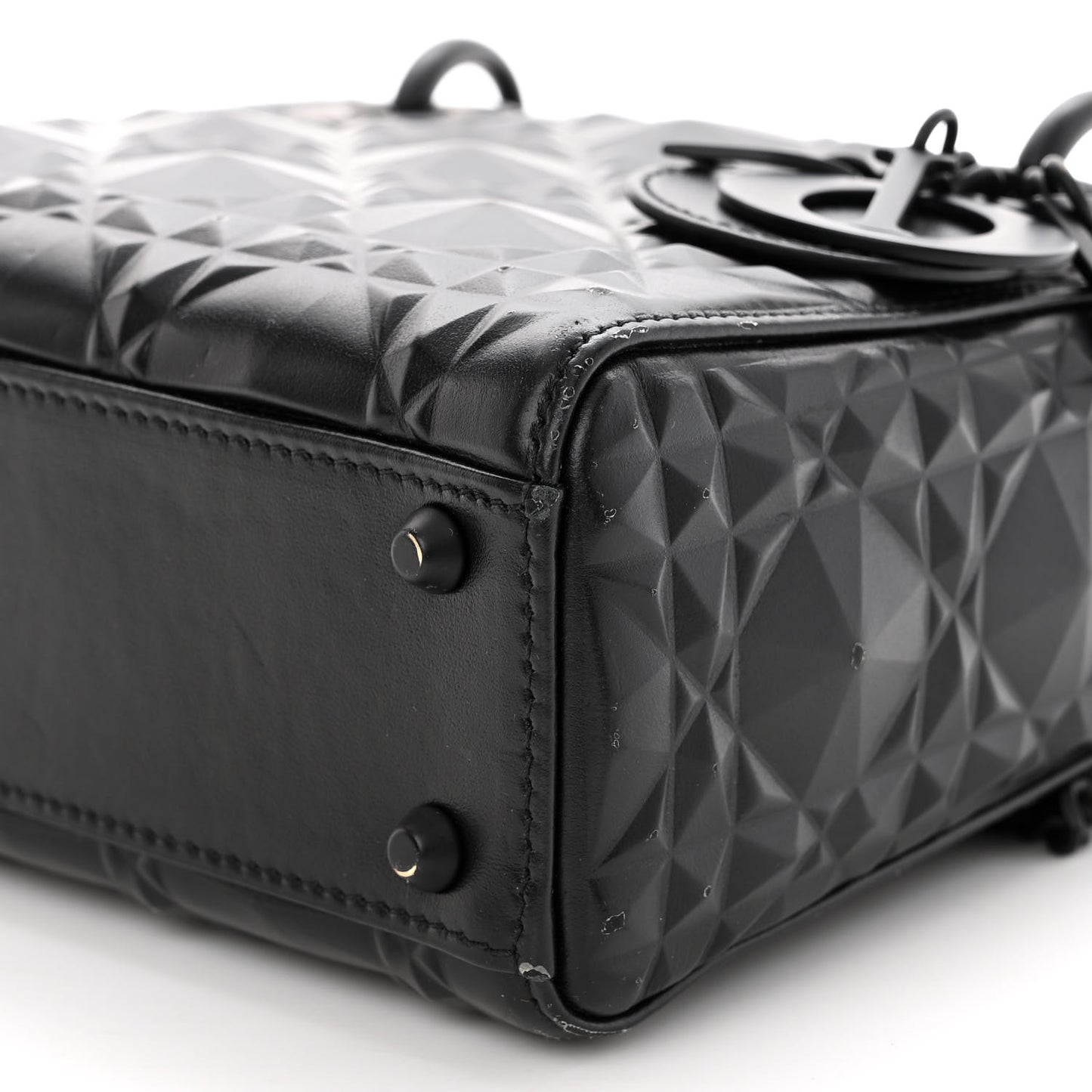 Calfskin Diamond Cannage Mini Lady Dior Black