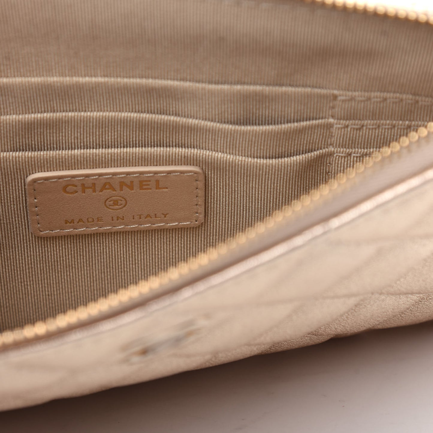 Metallic Lambskin Quilted Cosmetic Case Gold