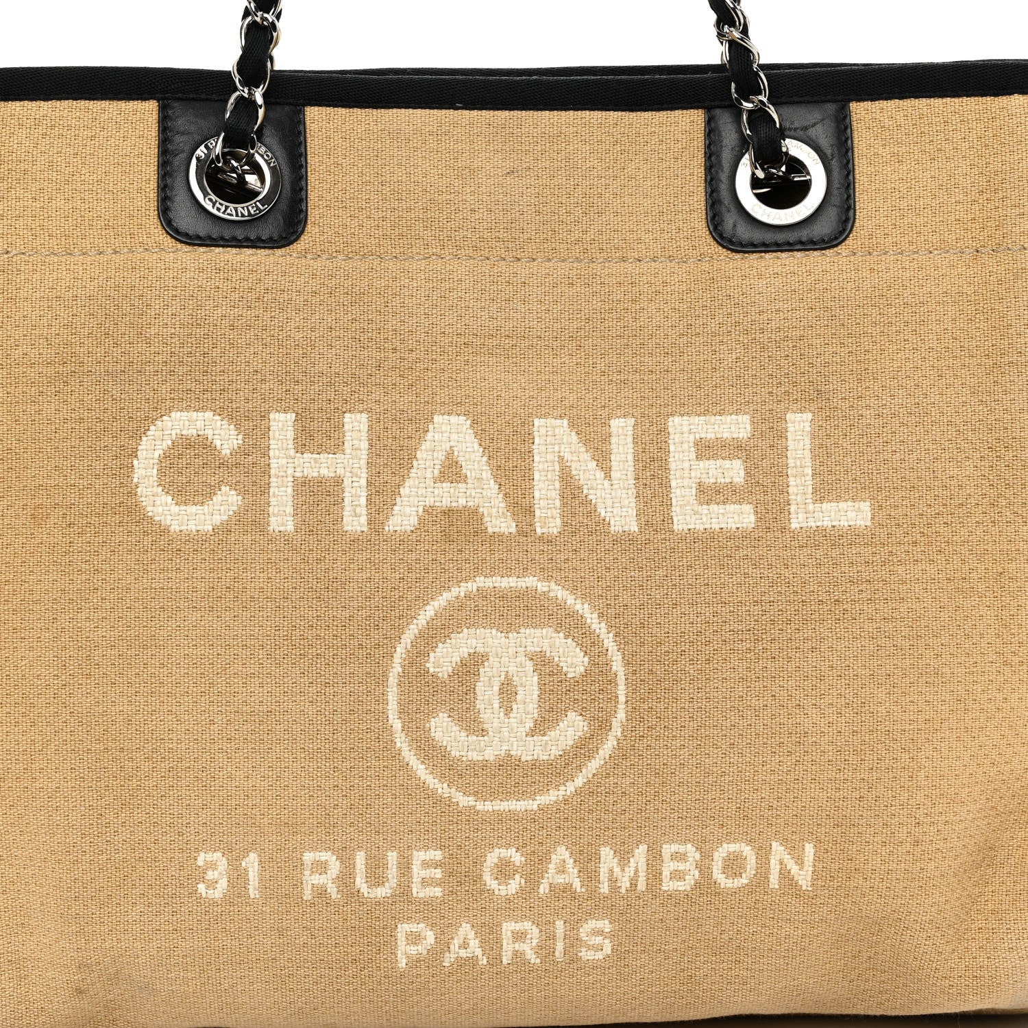 Chanel Canvas Small Deauville Tote Beige Black 7 of 10