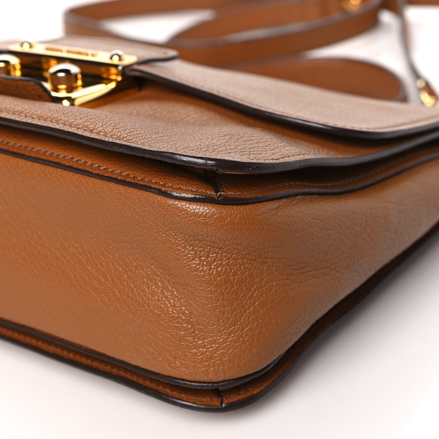 Miu Miu Goatskin Madras Shoulder Bag Cuoio 9 of 17