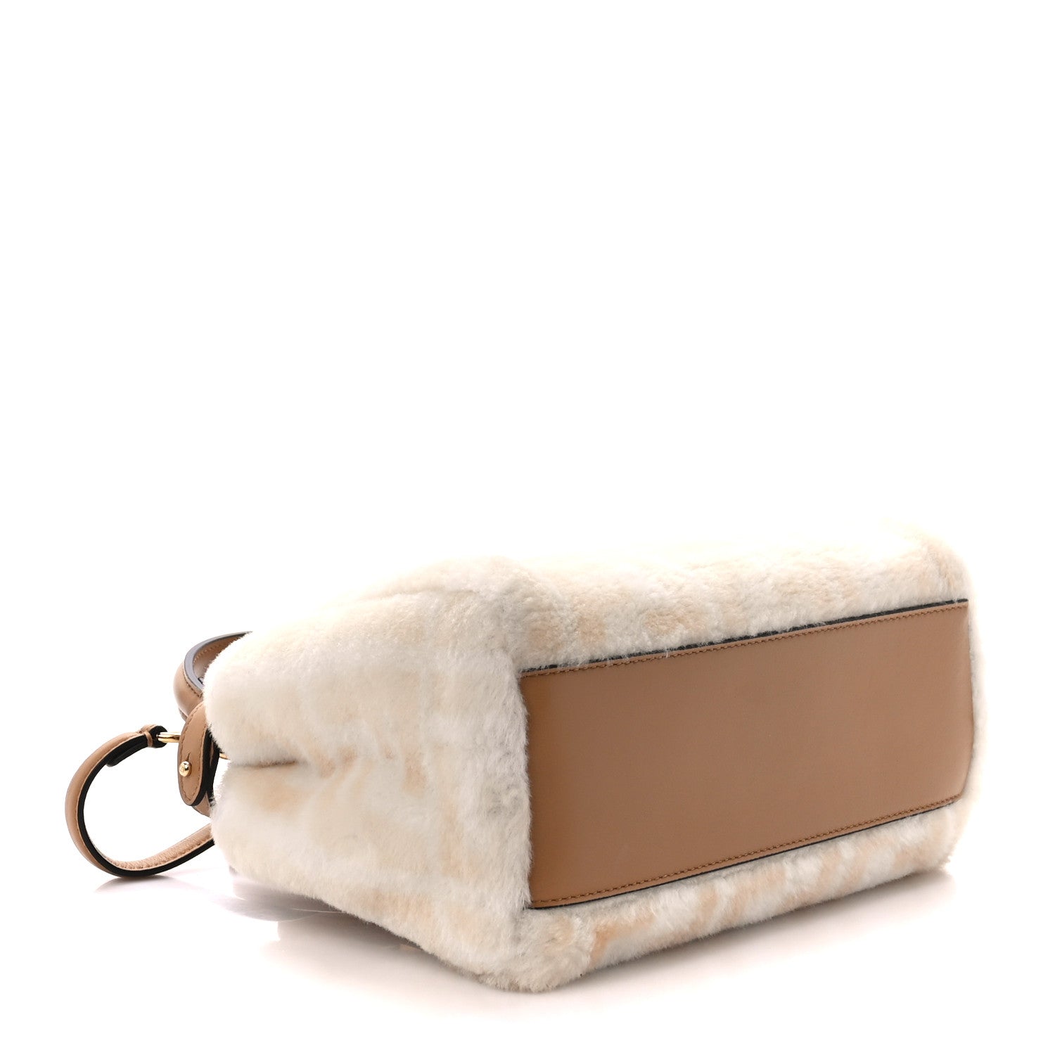 Fendi Shearling Nappa Macro FF 1974 Mini Peekaboo Iconic Satchel White Ice Cuoio Miele Scuro 4 of 11