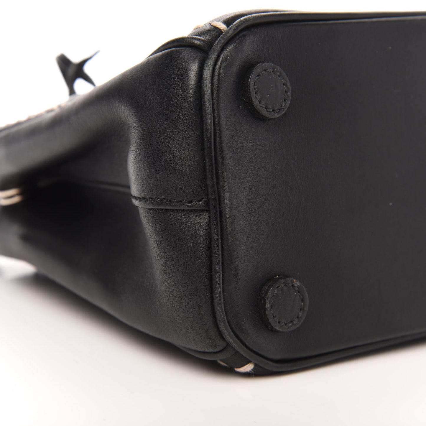 City Calf Mini Hand Stitched Galleria Double Zip Tote Black