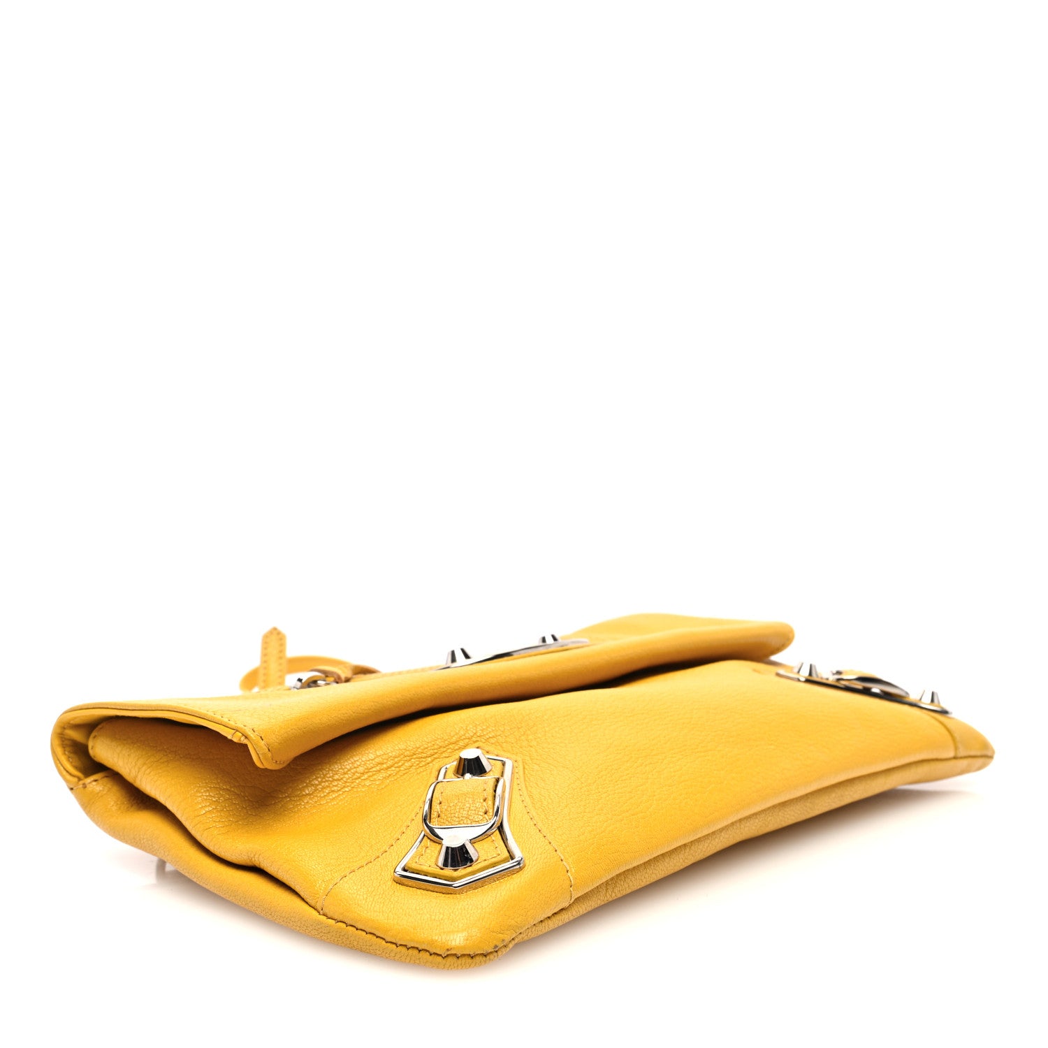 Balenciaga Chevre Silver Metallic Edge Hardware Envelope Clutch Jaune Epi 4 of 11