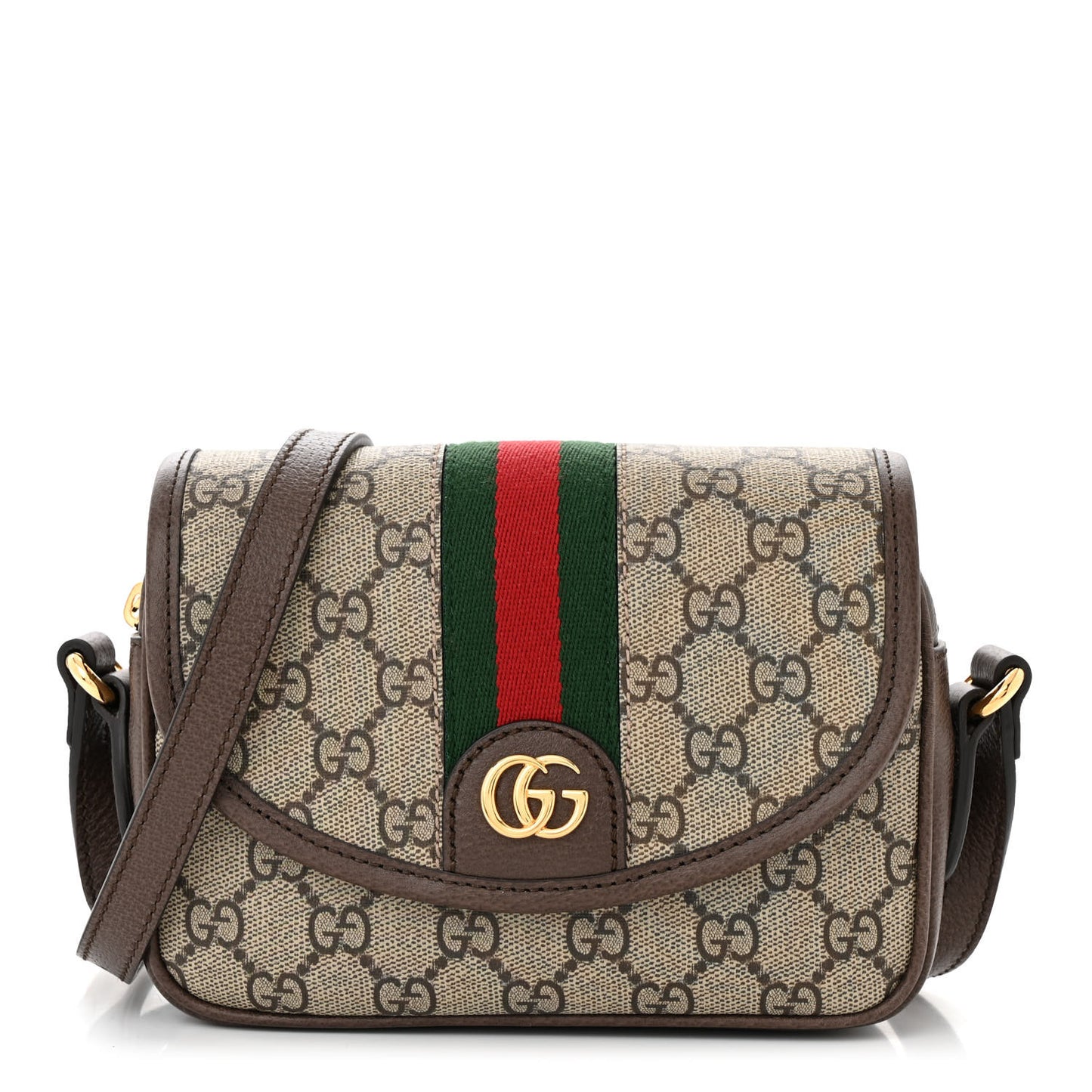 GG Supreme Monogram Textured Dollar Calfskin Mini Ophidia Flap Shoulder Bag Beige Ebony New Acero