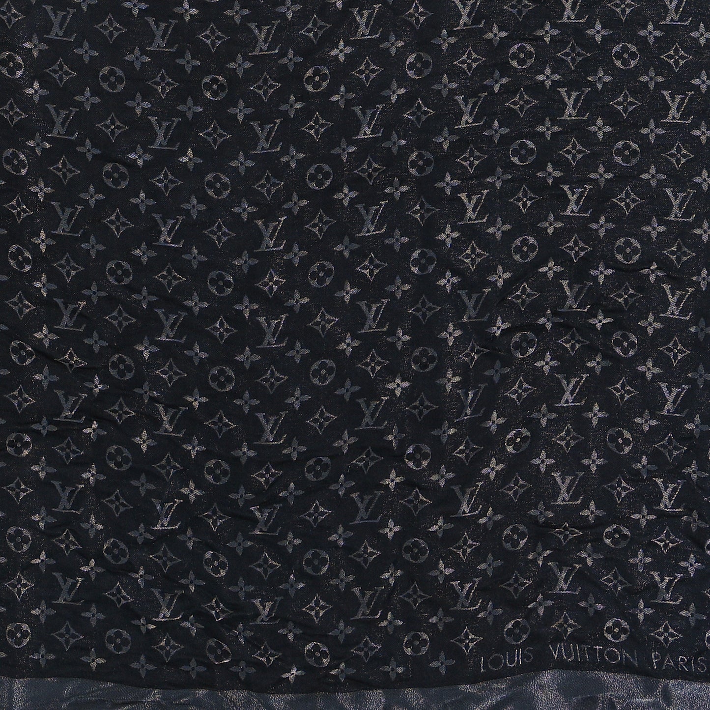 Silk Lurex Wool Monogram Shine Shawl Black