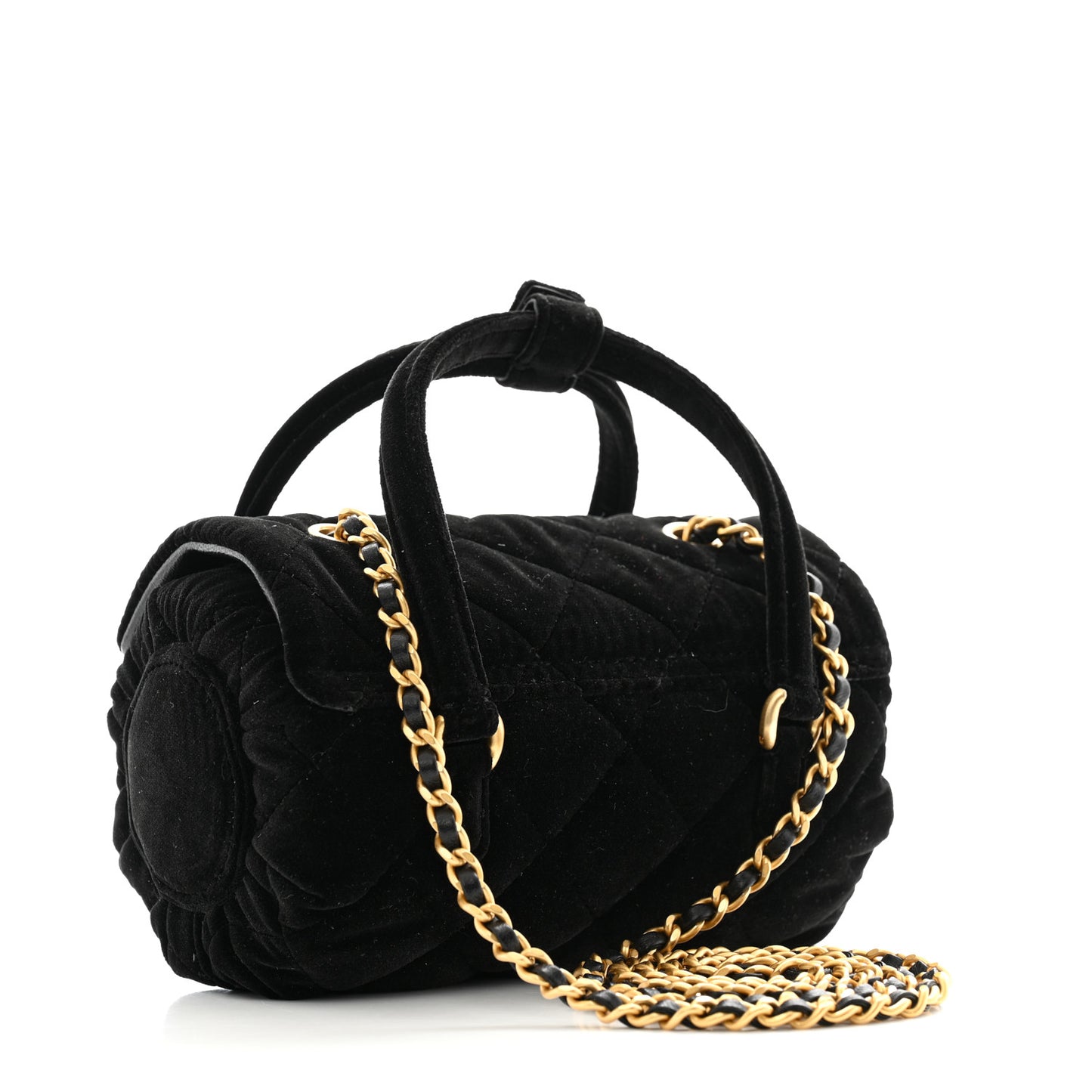 Velvet Quilted Mini Top Handle Flap Black