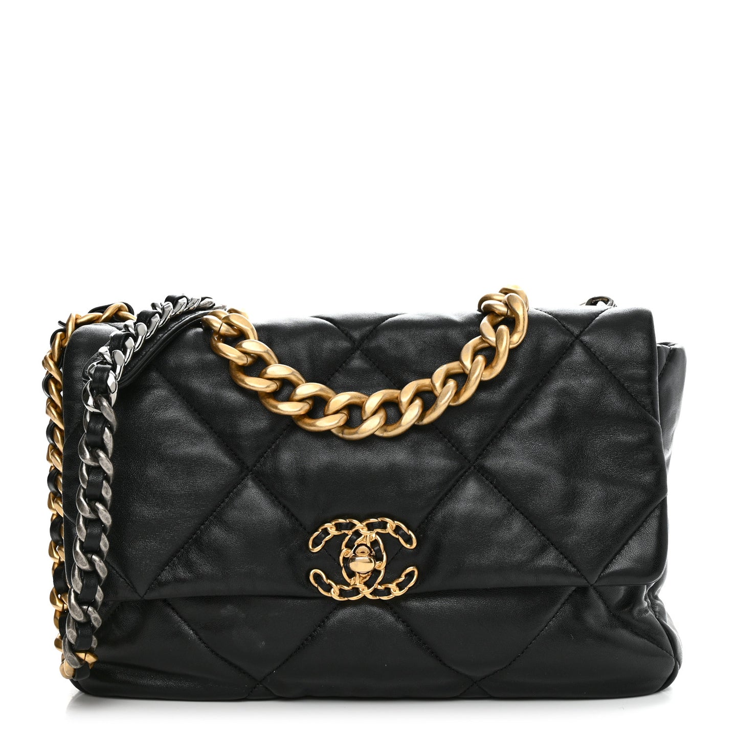 Lambskin Quilted Large Chanel 19 Flap Black