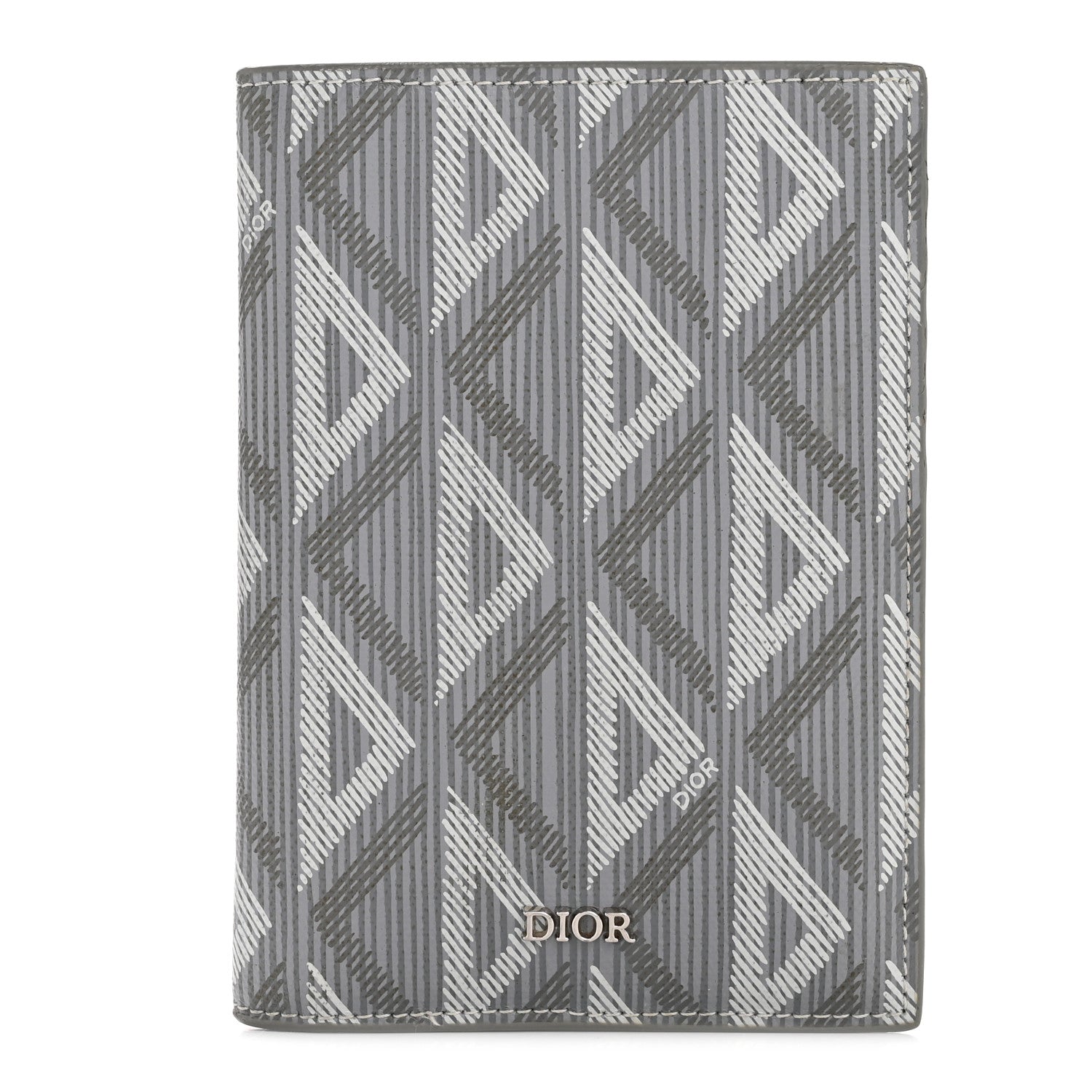Christian Dior Calfskin CD Diamond Canvas Passport Holder Grey