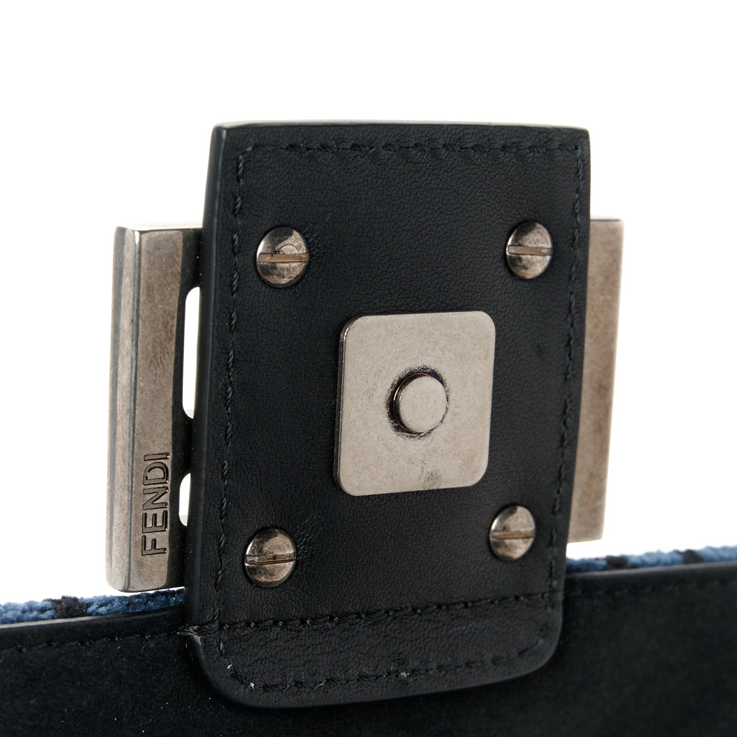 Chenille Vitello Seta FF Midi Chain Baguette Blue Black