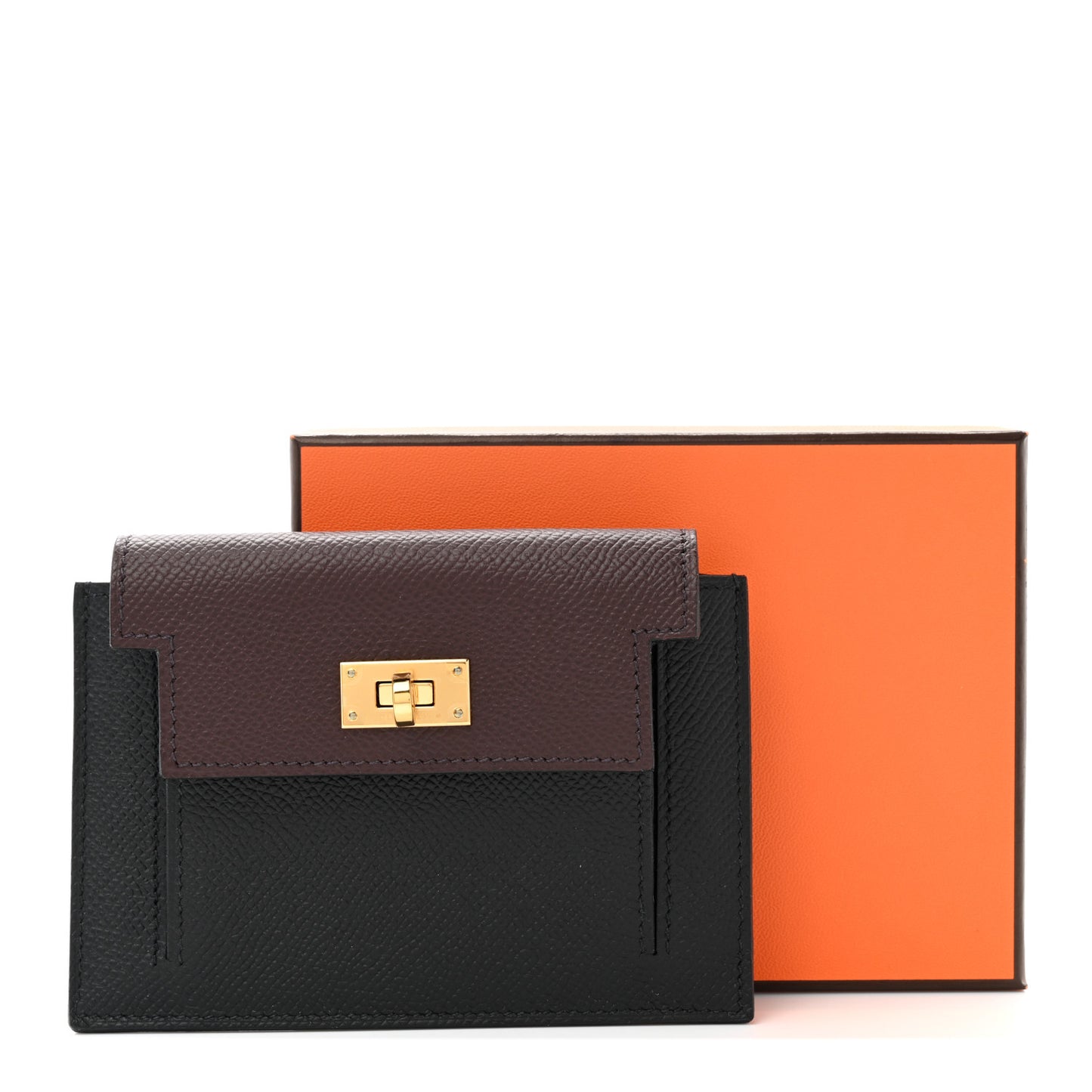Epsom Tricolor Kelly Pocket Compact Wallet Black Rouge H Bleu Saphir
