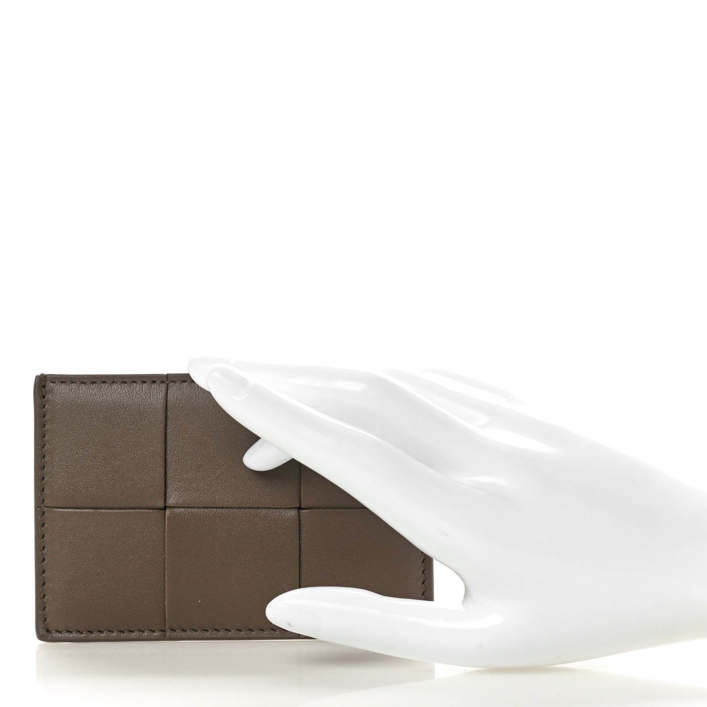 Nappa Intreccio Cassette Credit Card Holder Taupe Grey