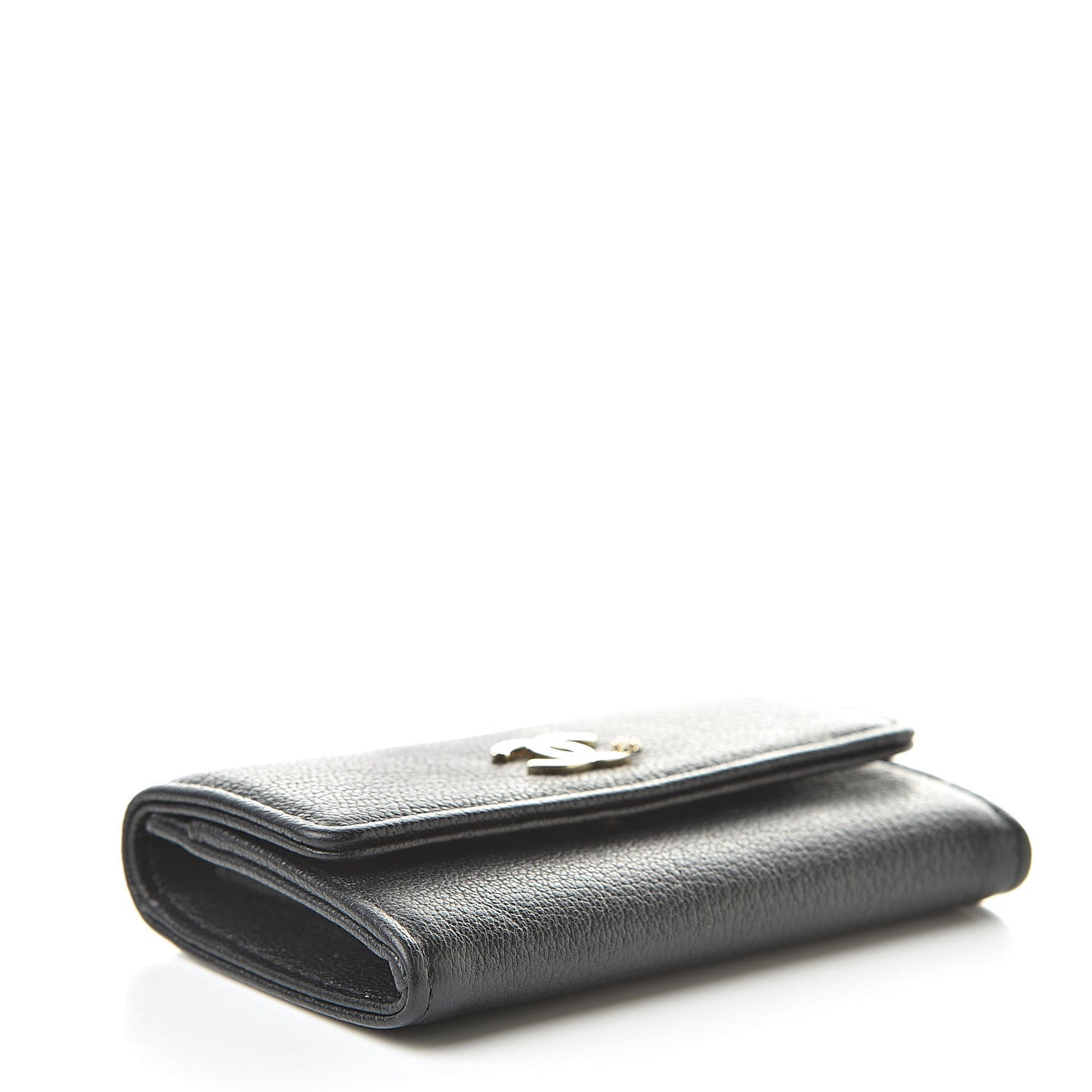 Goatskin Camellia CC Flap Card Holder Black