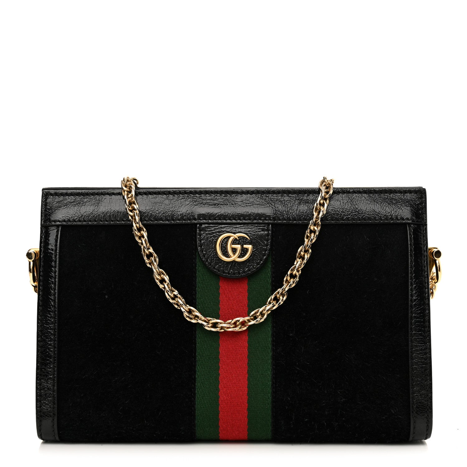 Gucci Suede Patent GG Web Small Ophidia Chain Shoulder Bag Black 1 of 14