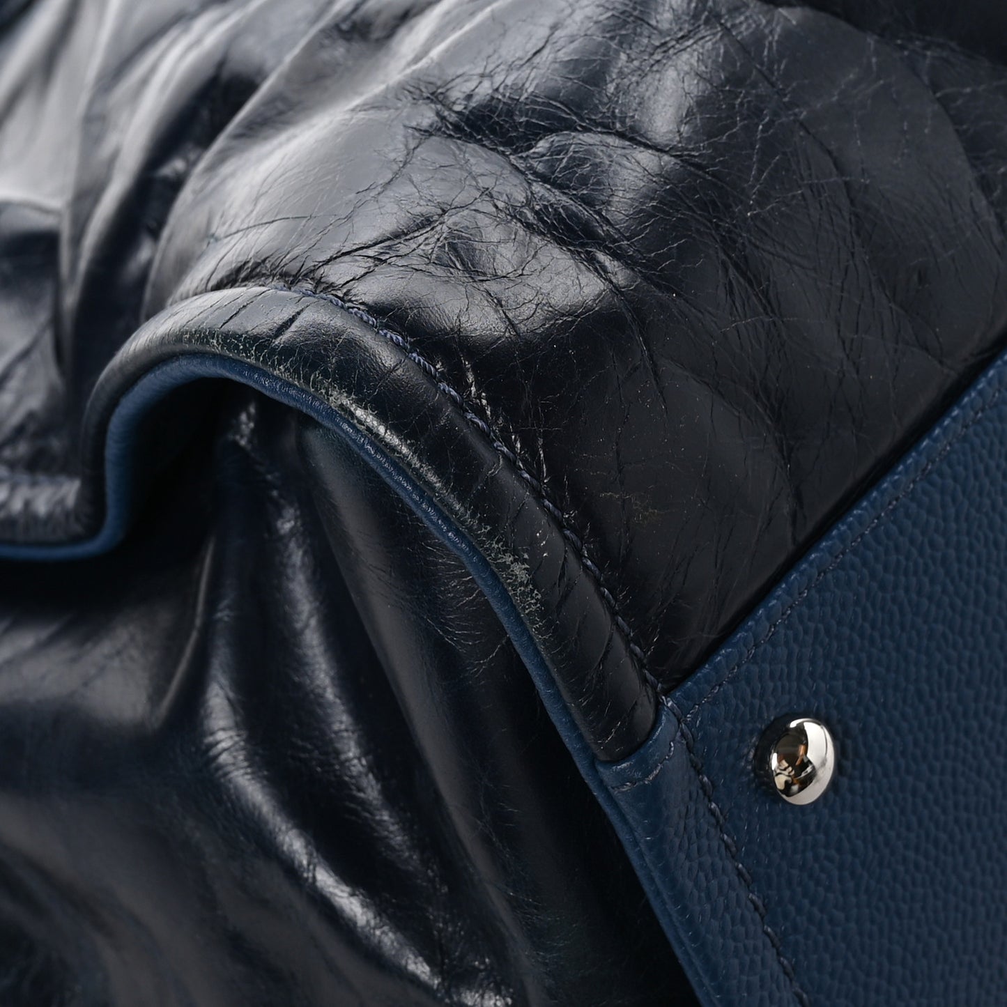 Glazed Calfskin Large Deauville Tote Blue