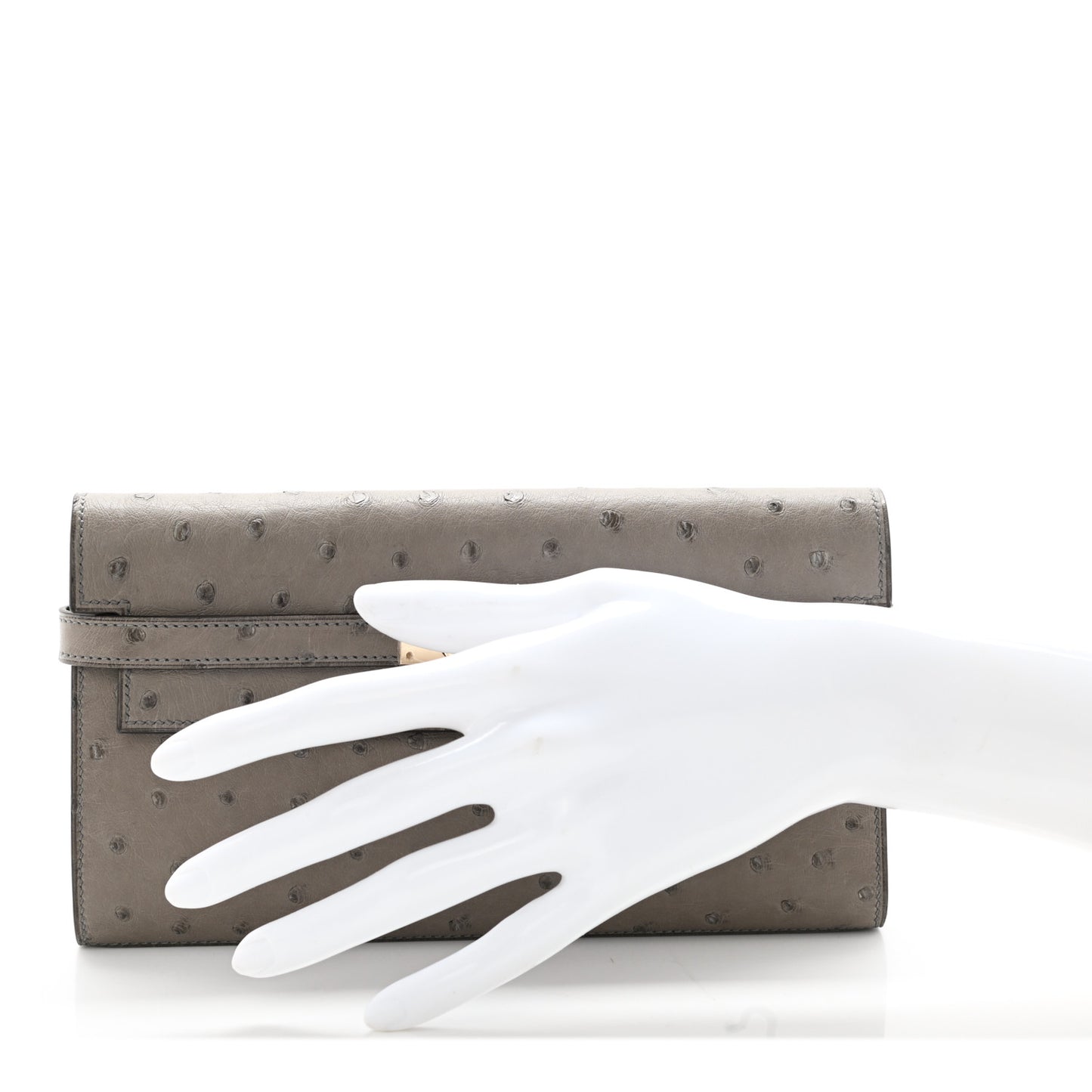 Ostrich Kelly Longue Wallet Gris Tourterelle