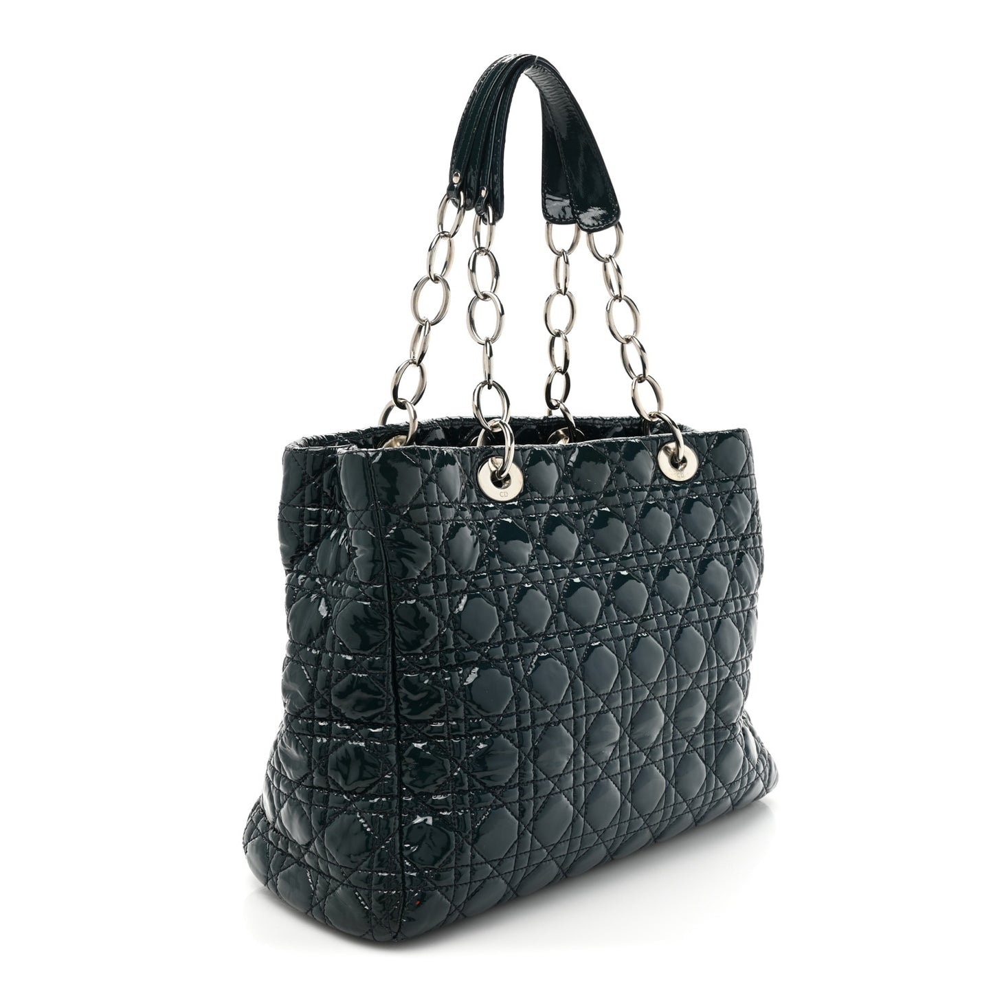Patent Cannage Large Dior Soft Shopping Tote Turquoise