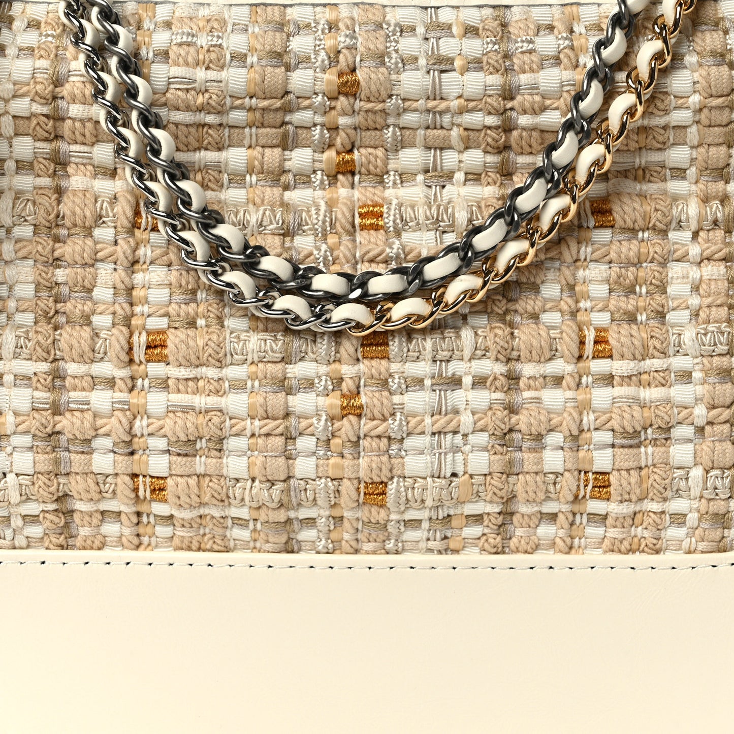 Tweed Calfskin Quilted Medium Gabrielle Hobo Beige Ivory