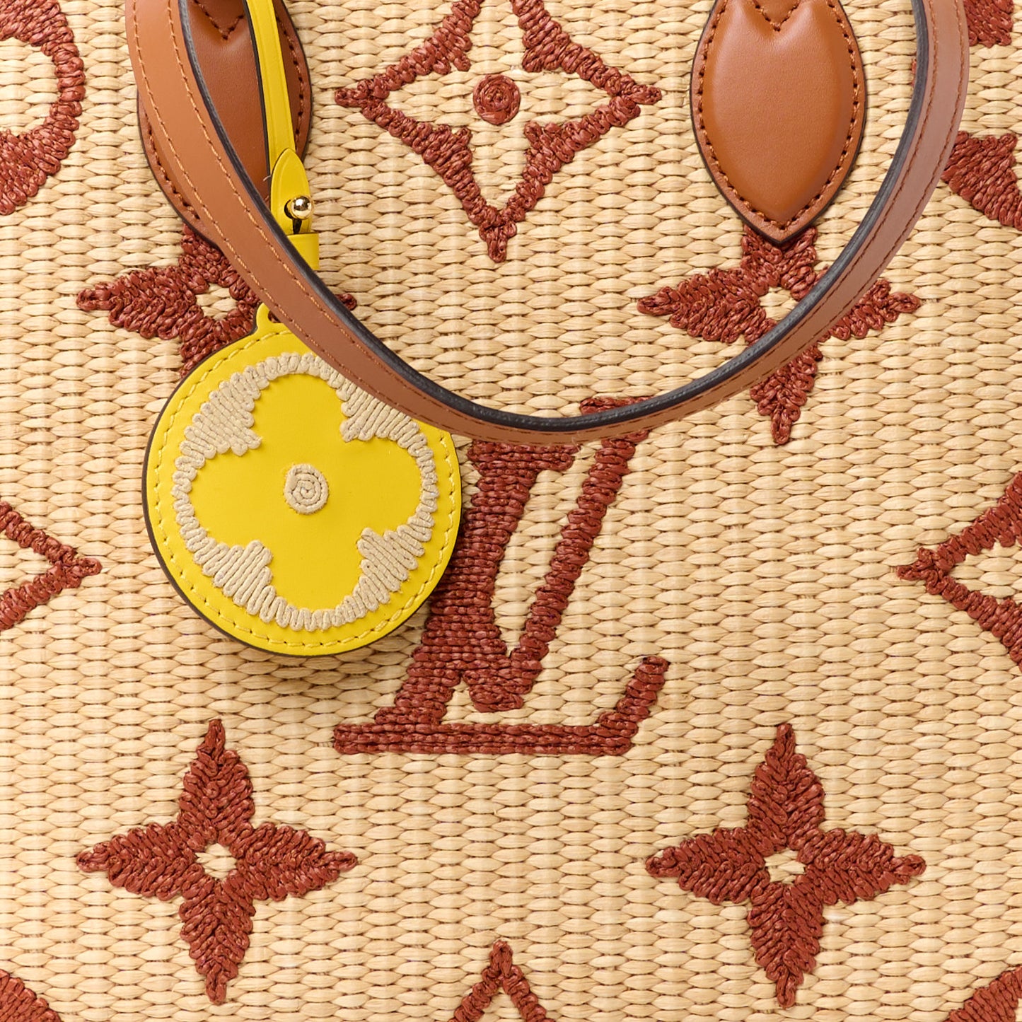 Raffia Calfskin Monogram Giant Onthego MM Tan