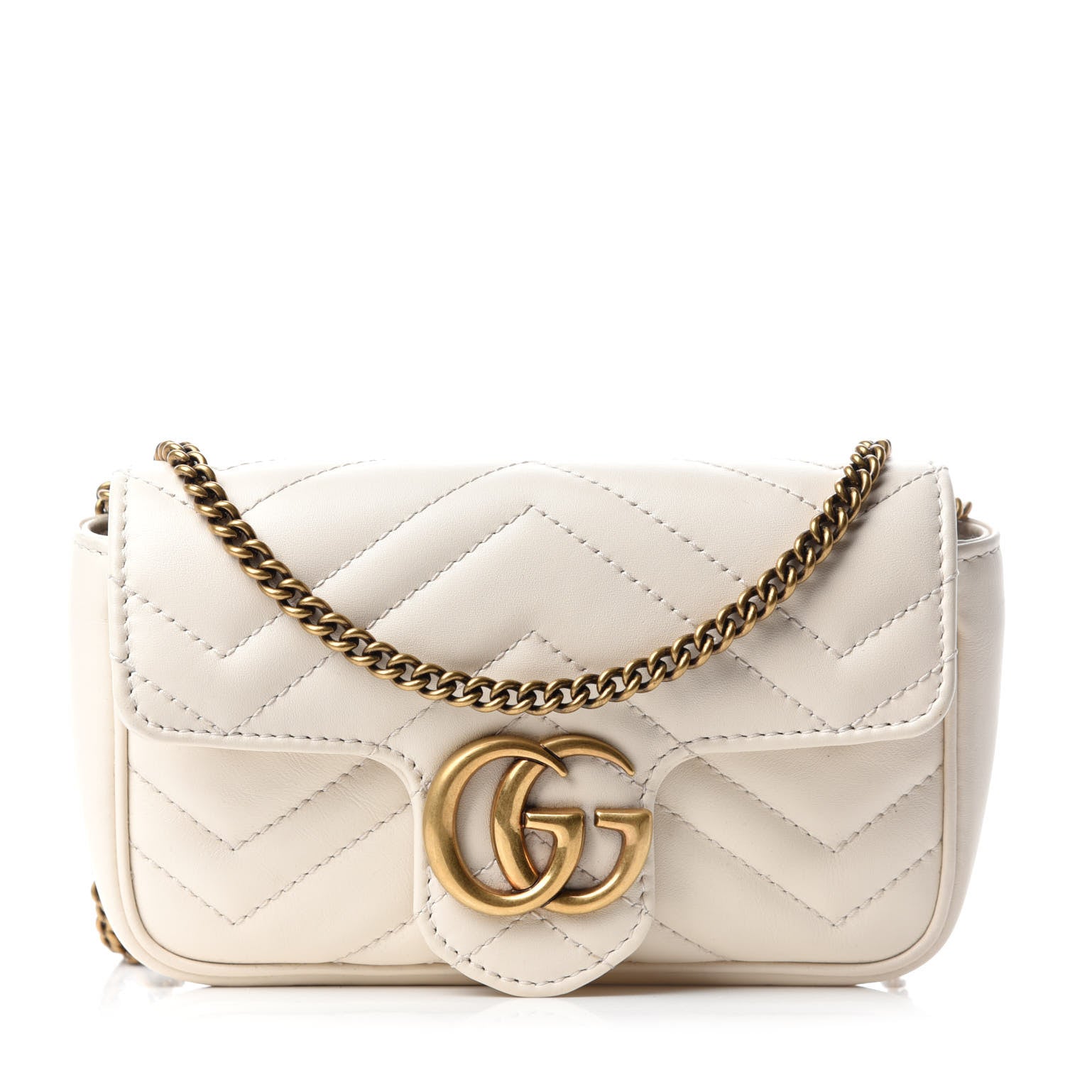 Gucci Calfskin Matelasse Super Mini GG Marmont Shoulder Bag White