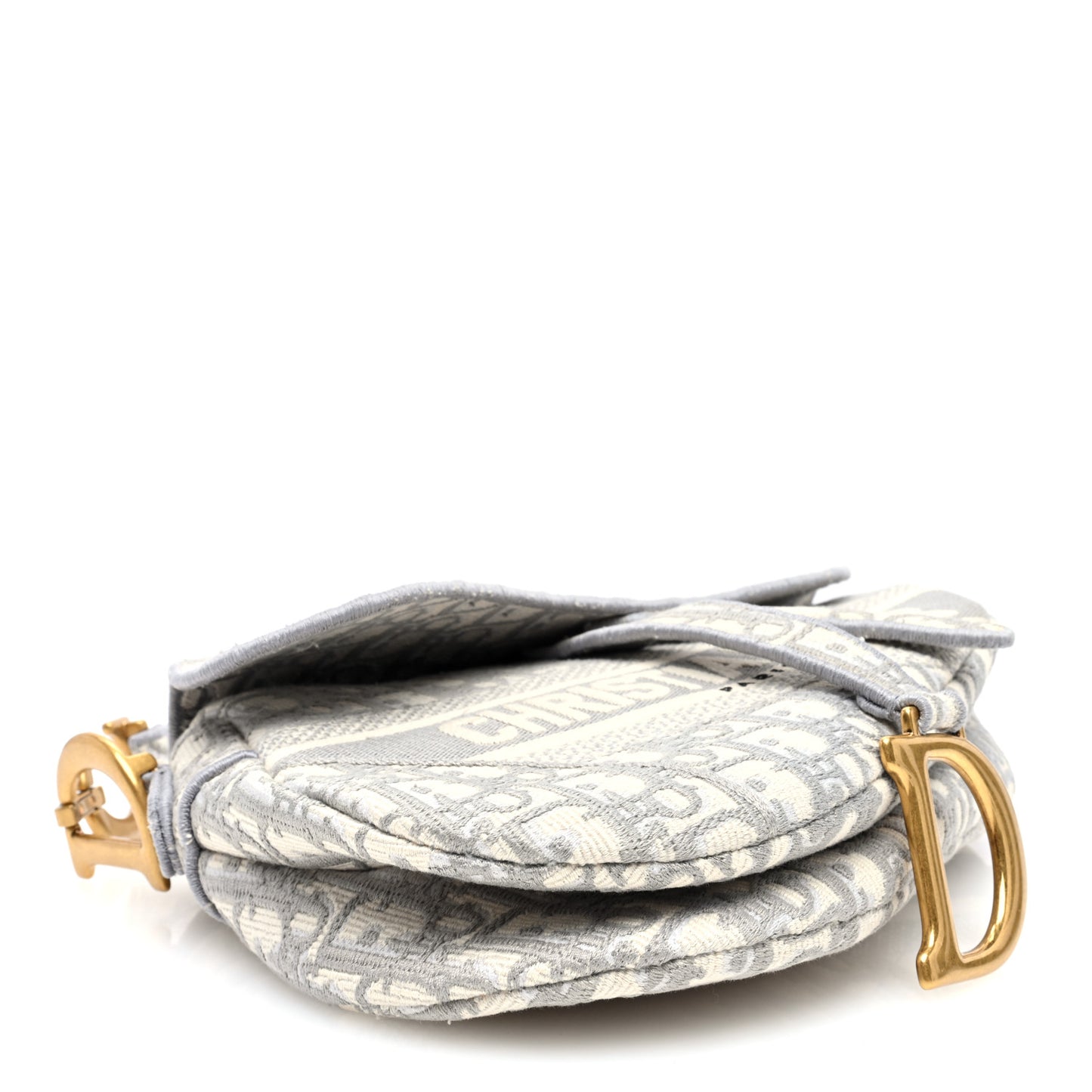 Oblique Embroidered Saddle Bag Gray