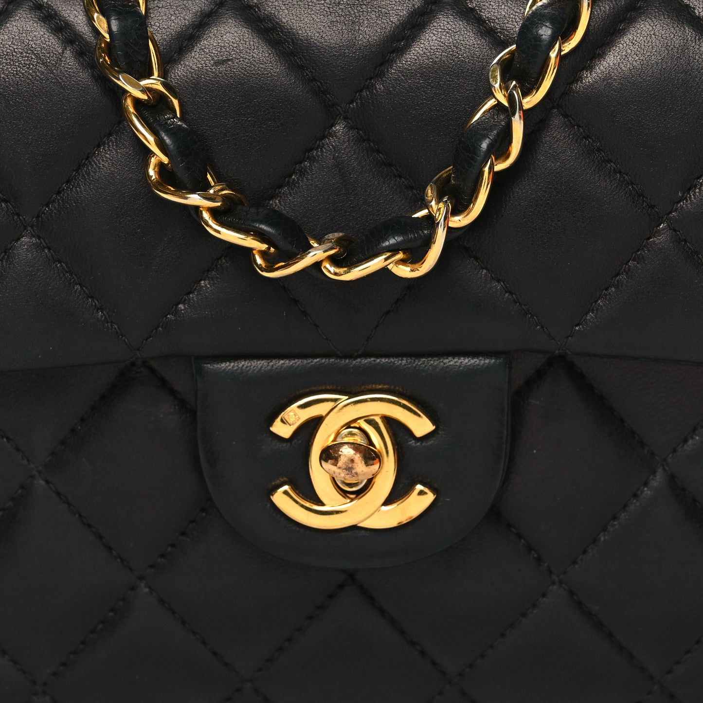 Lambskin Quilted Mini Square Flap Black