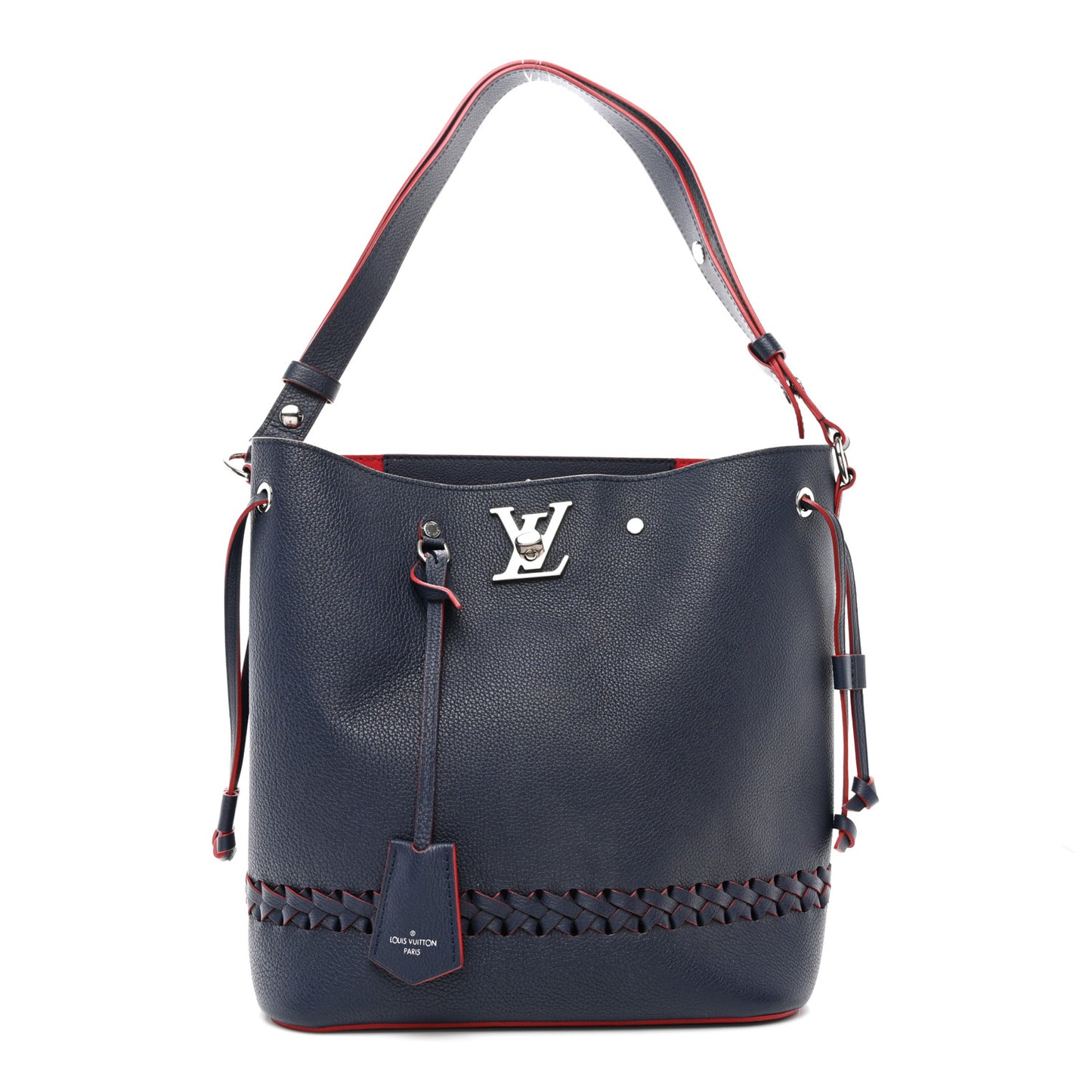 Soft Calfskin Braided Lockme Bucket Marine Rouge