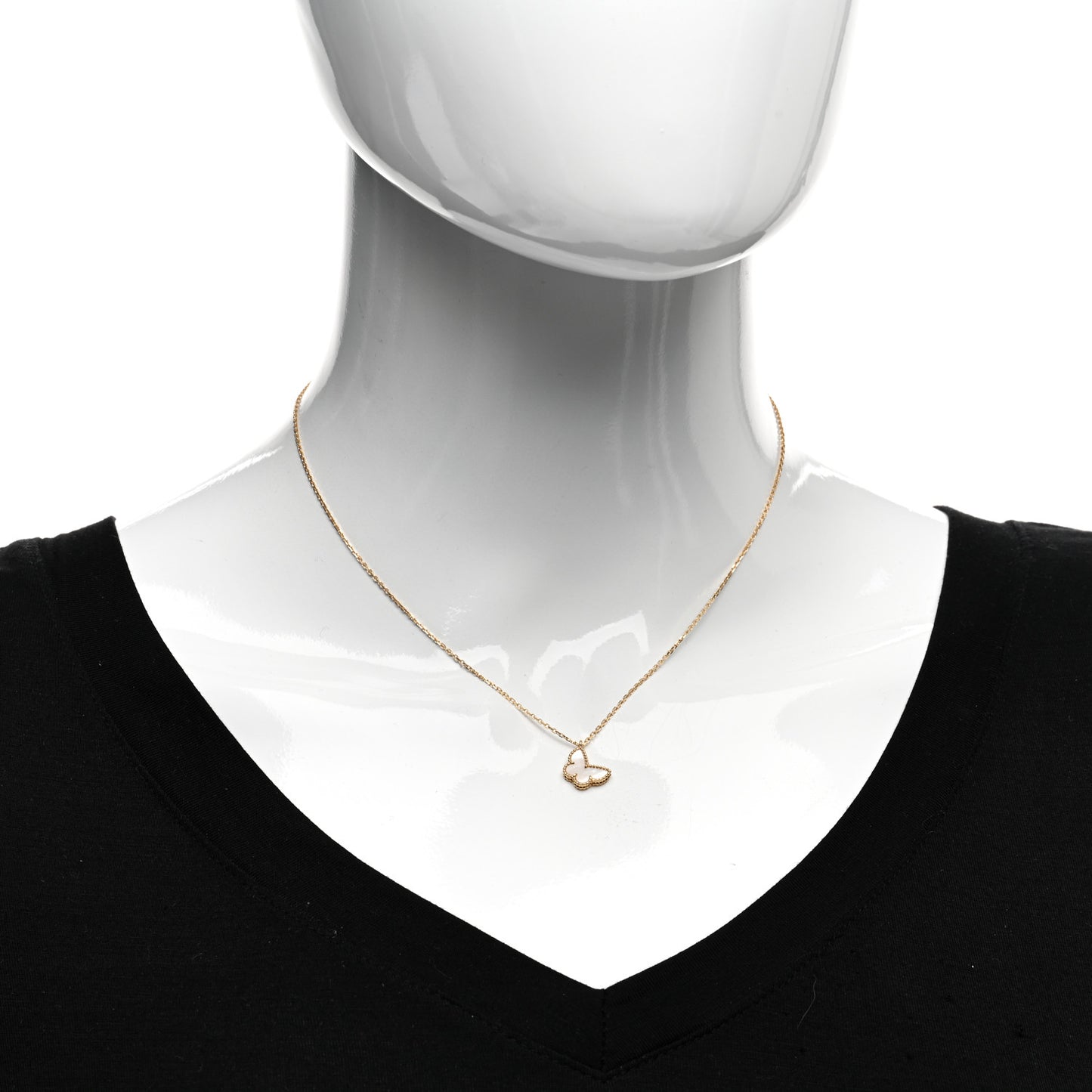 18K Yellow Gold Mother of Pearl Sweet Alhambra Butterfly Pendant Necklace