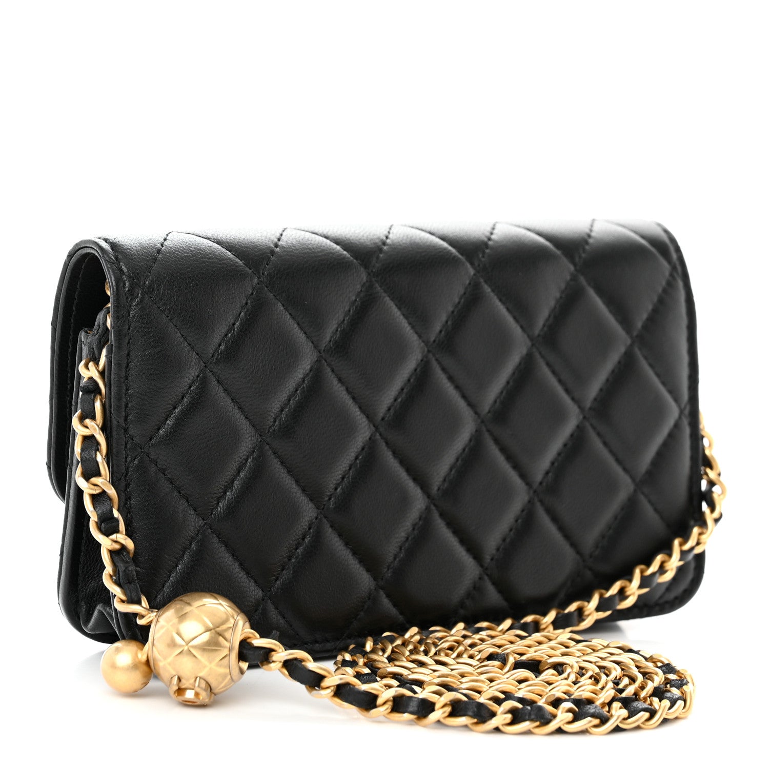 Chanel Lambskin Pearl Crush Quilted Flap Phone Holder With Chain Black 3 of 13