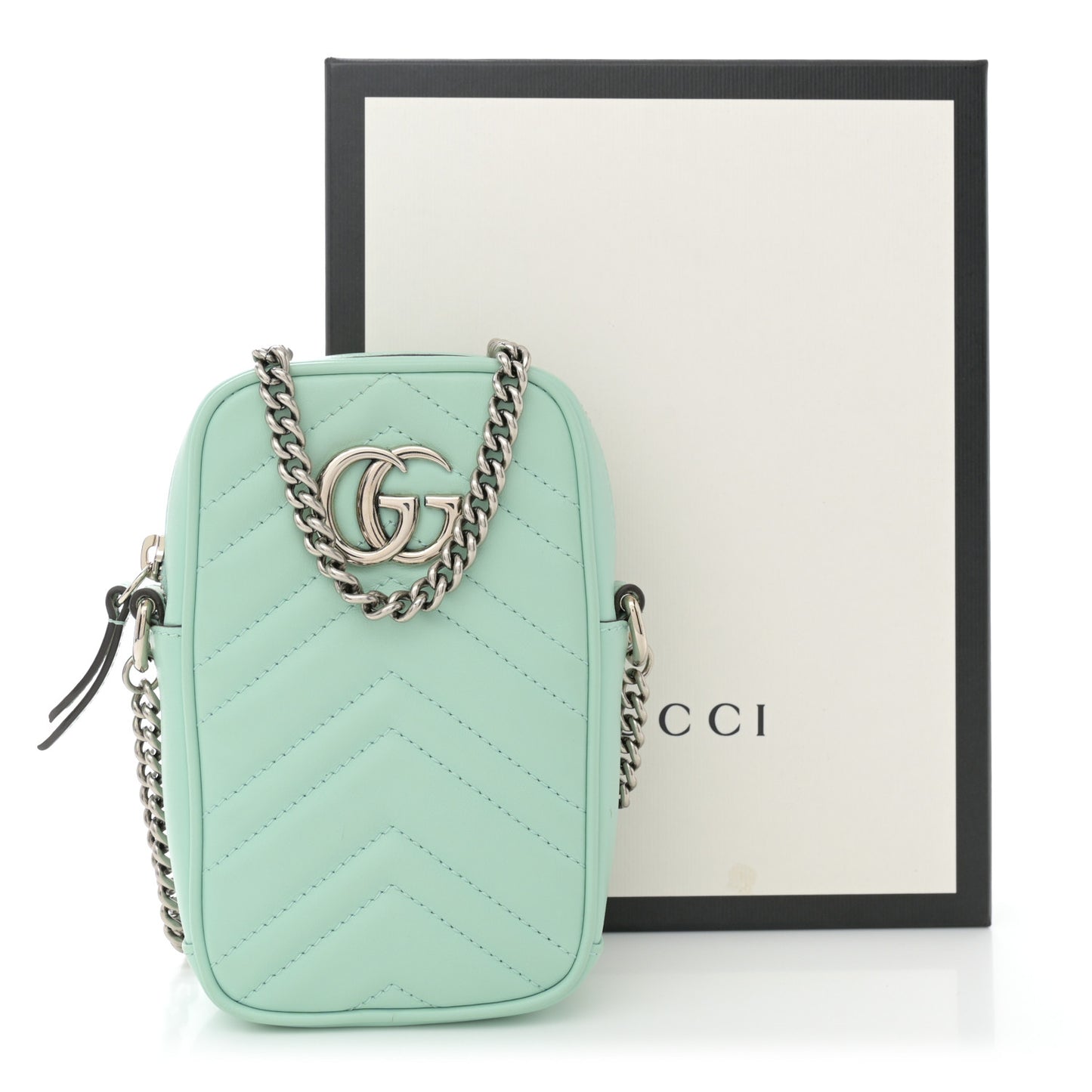 Calfskin Matelasse Mini GG Marmont Crossbody Bag Water Green