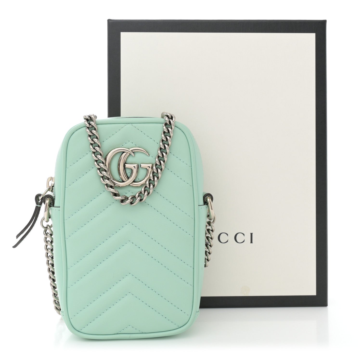 Gucci Calfskin Matelasse Mini GG Marmont Crossbody Bag Water Green 13 of 13