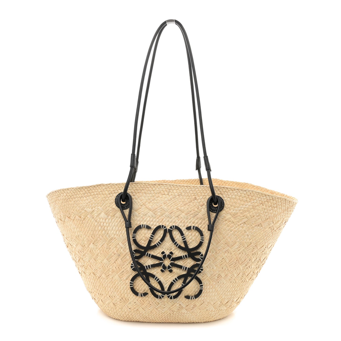 Iraca Palm Calfskin Medium Anagram Basket Bag Natural Black
