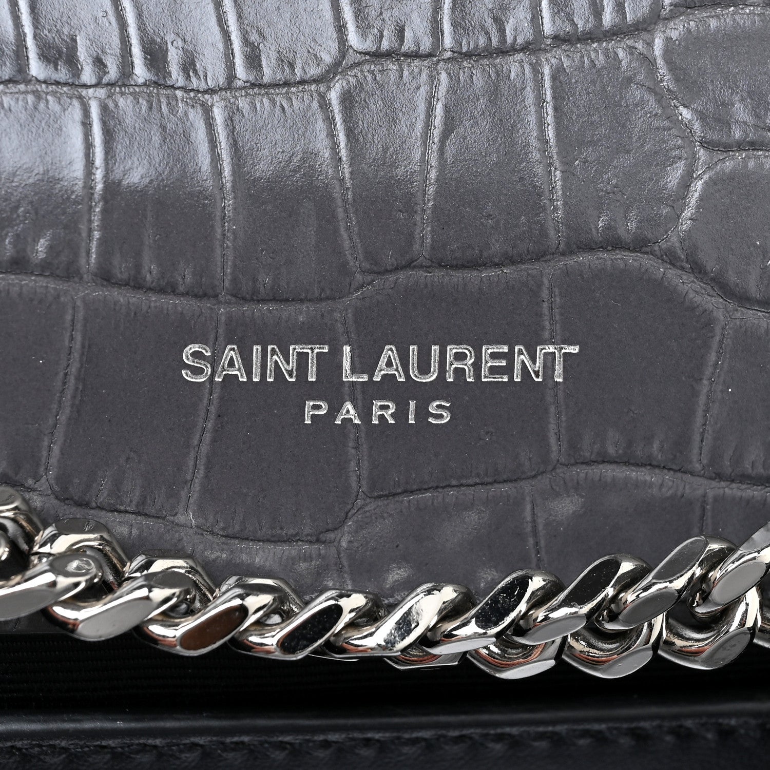 Saint Laurent Calfskin Crocodile Embossed Medium Classic Monogram Kate Tassel Satchel Dark Grey 11 of 11