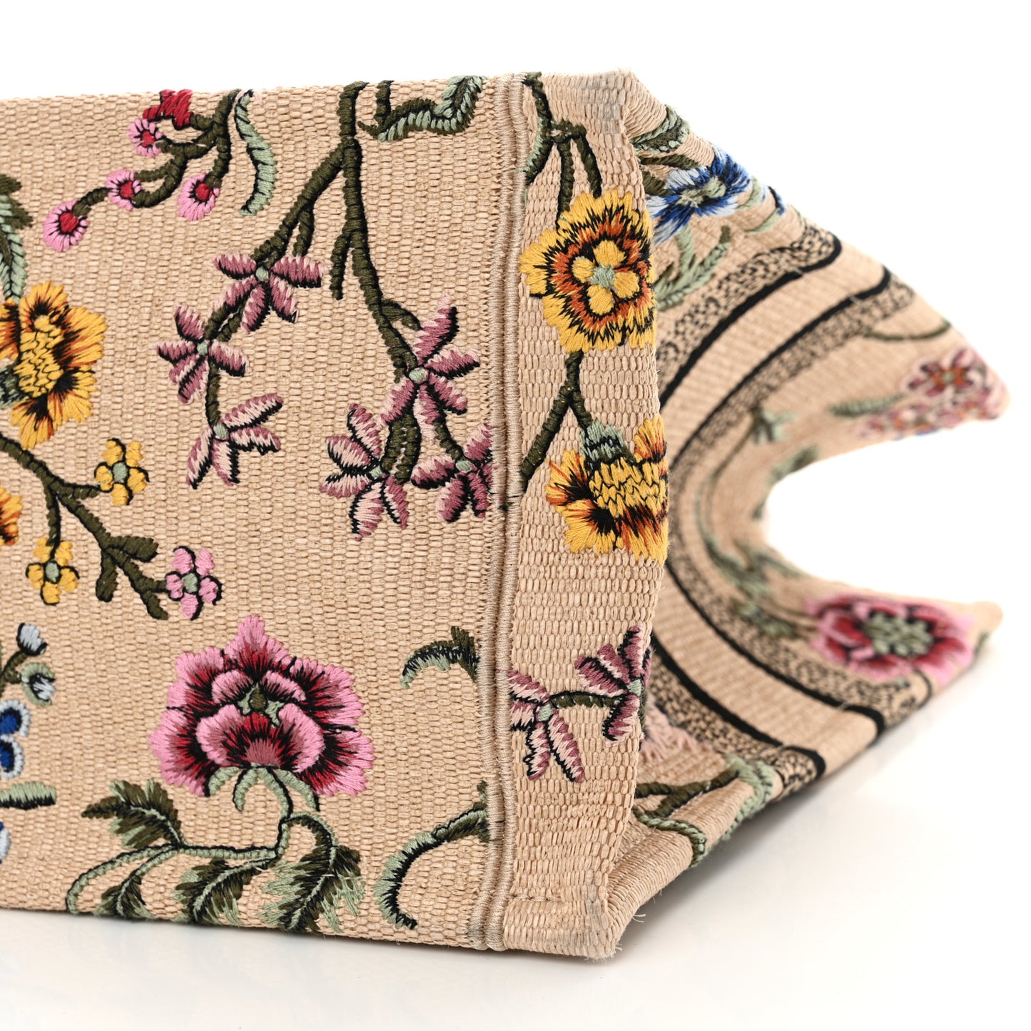 Raffia Embroidered Petites Fleurs Medium Book Tote Natural