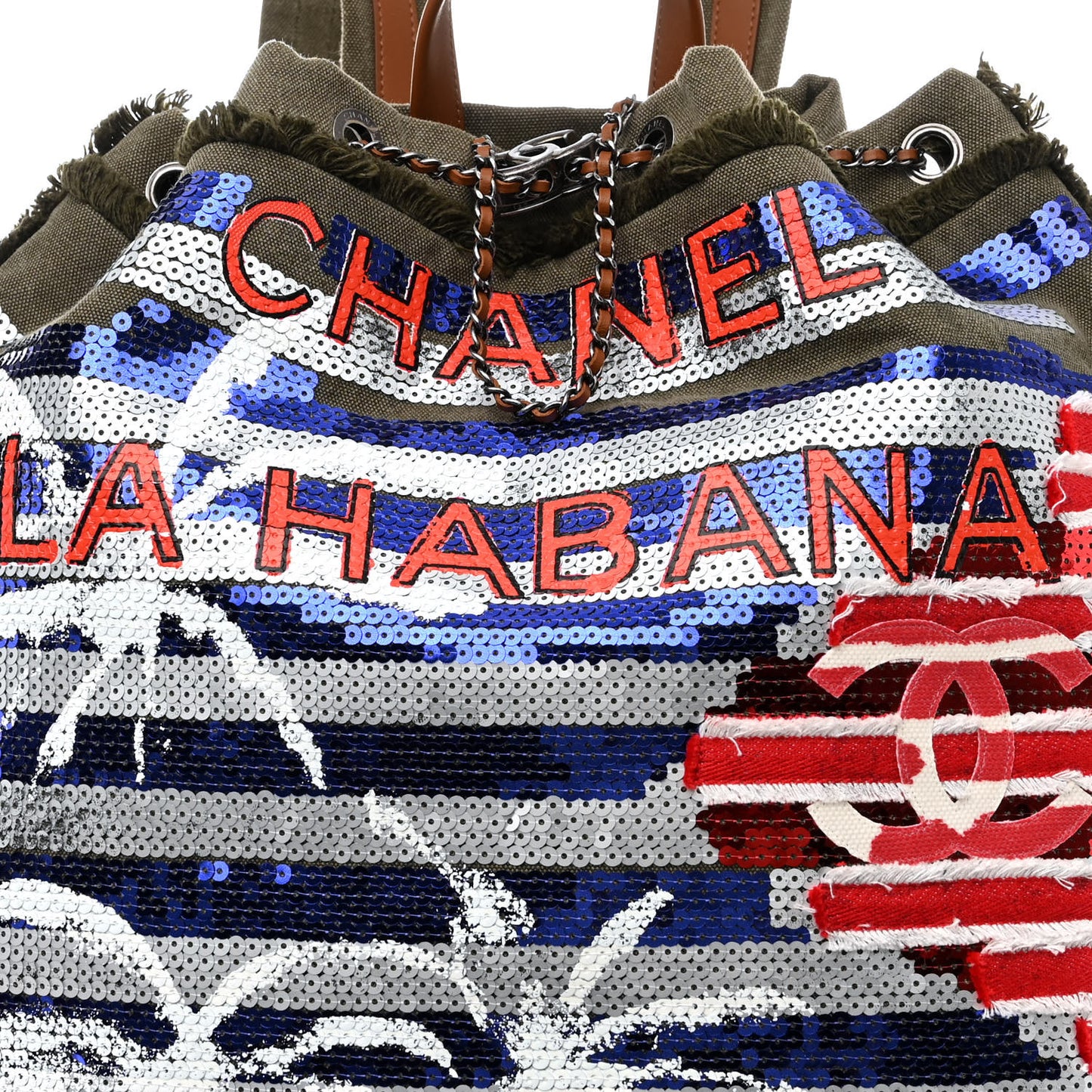 Canvas Sequins Cubano Trip Backpack Khaki