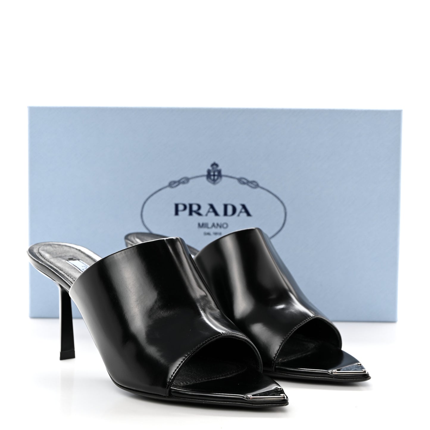 Spazzolato Metal Triangle Logo 75mm Slide Sandals 36.5 Black