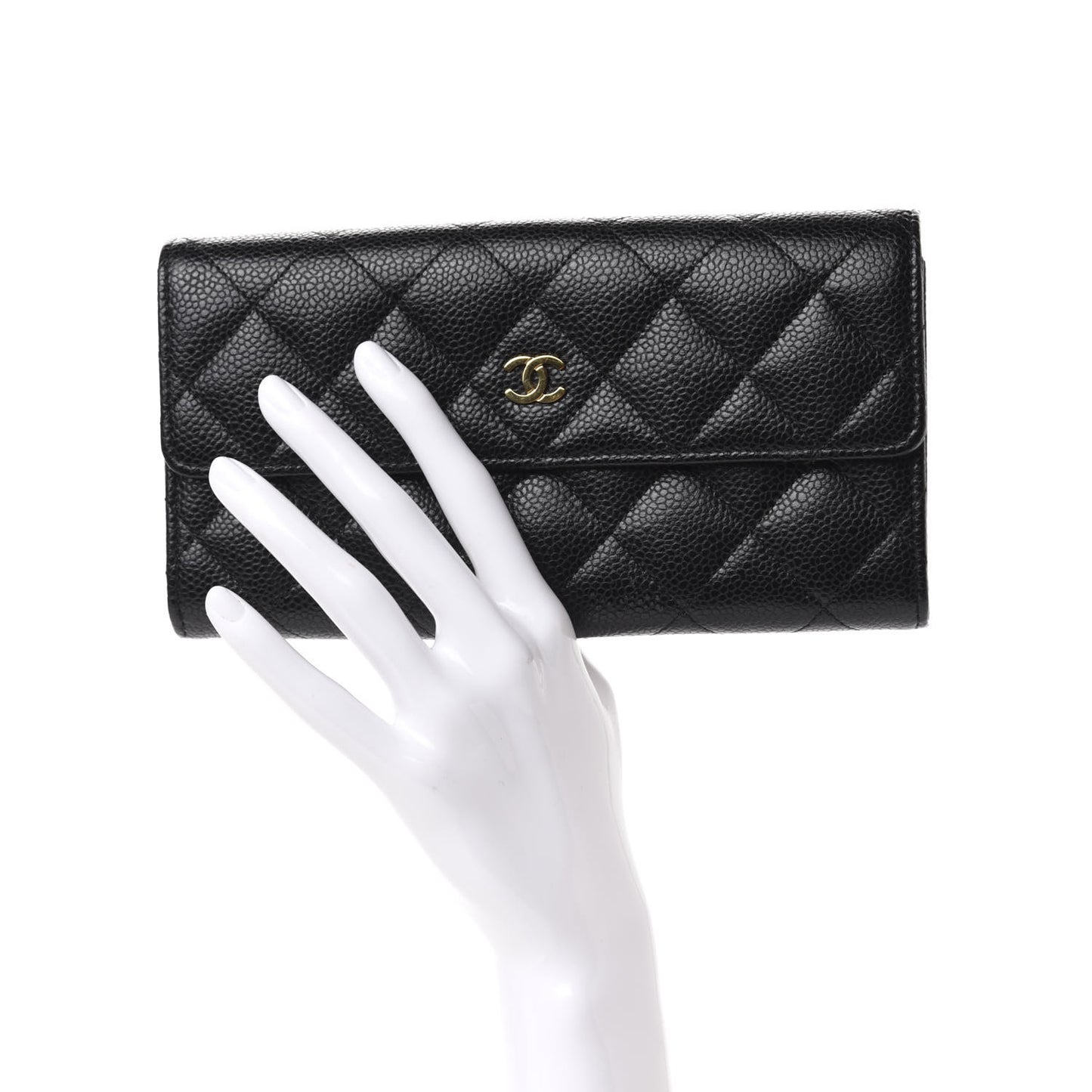 Caviar Quilted Large Gusset Flap Wallet Black