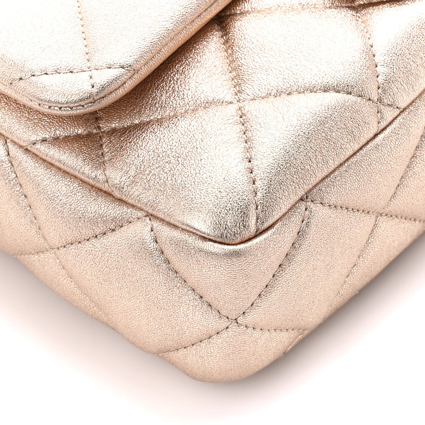 Metallic Lambskin Lacquered Quilted Small Flap Gold