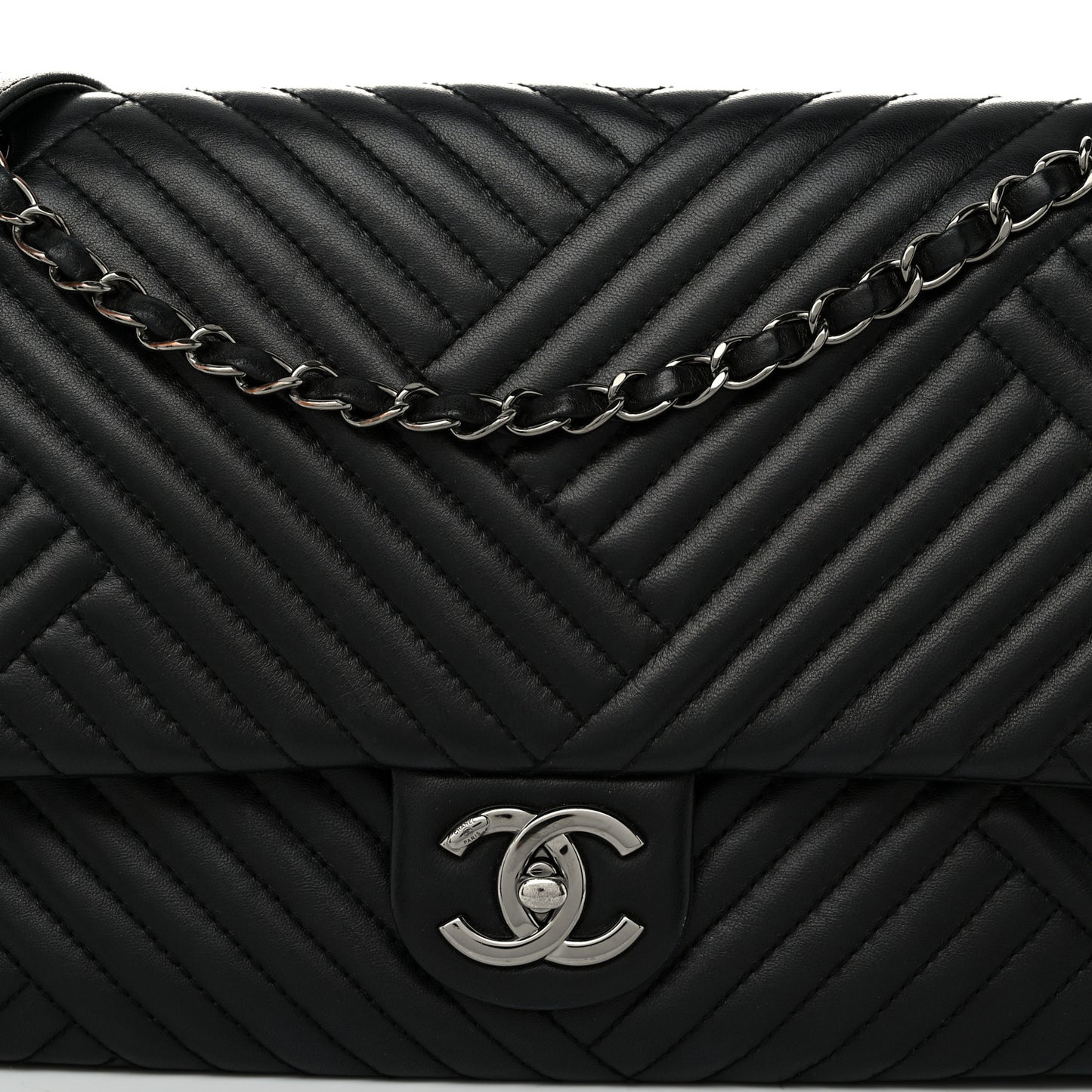 Lambskin Quilted Large CC Crossing Flap Black