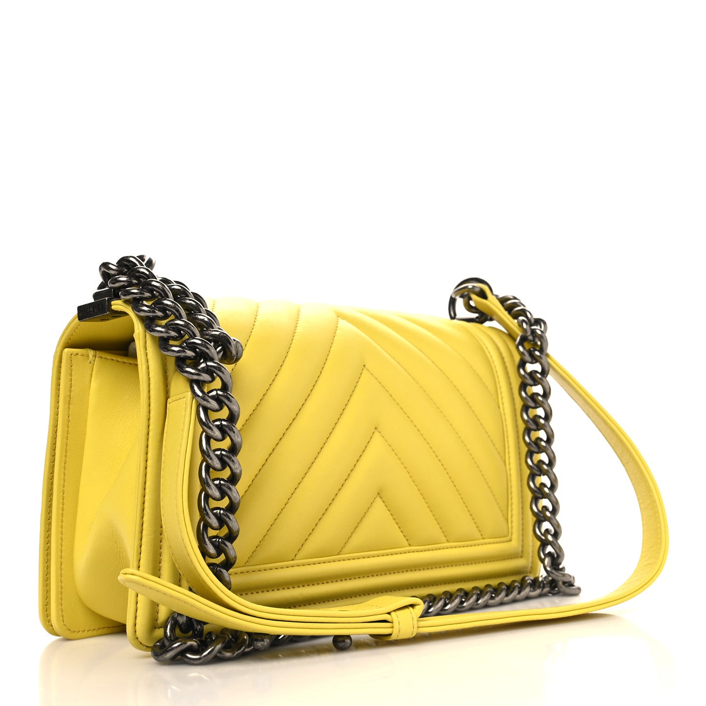 Calfskin Chevron Quilted Medium Boy Flap Yellow
