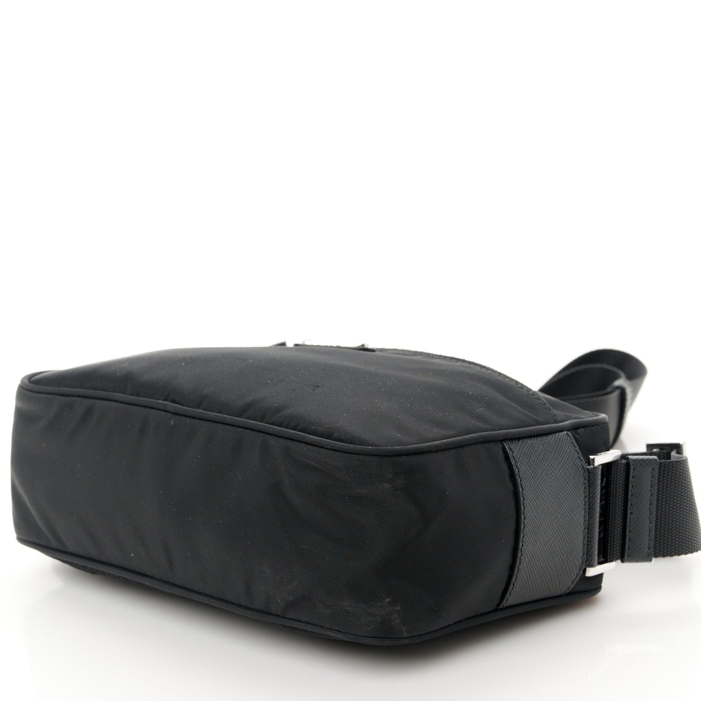 Re-Nylon Vela Saffiano Pocket Double Zip Shoulder Bag Black