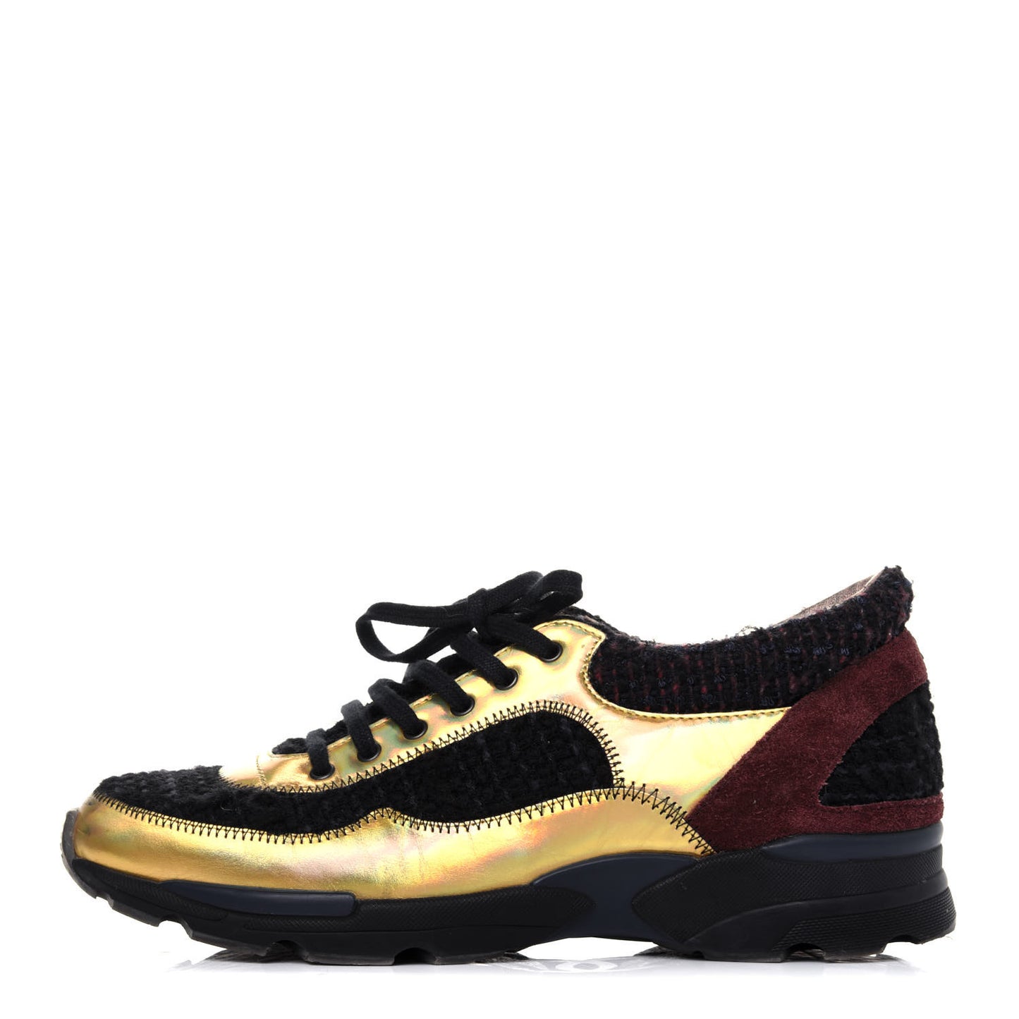Tweed Suede Calfskin Runway Sneakers 37 Black Multicolor