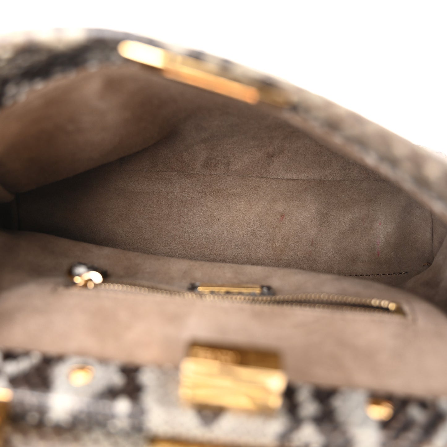 Snakeskin Camoscio Mini Peekaboo Iconic Satchel Asfalto Nocciola