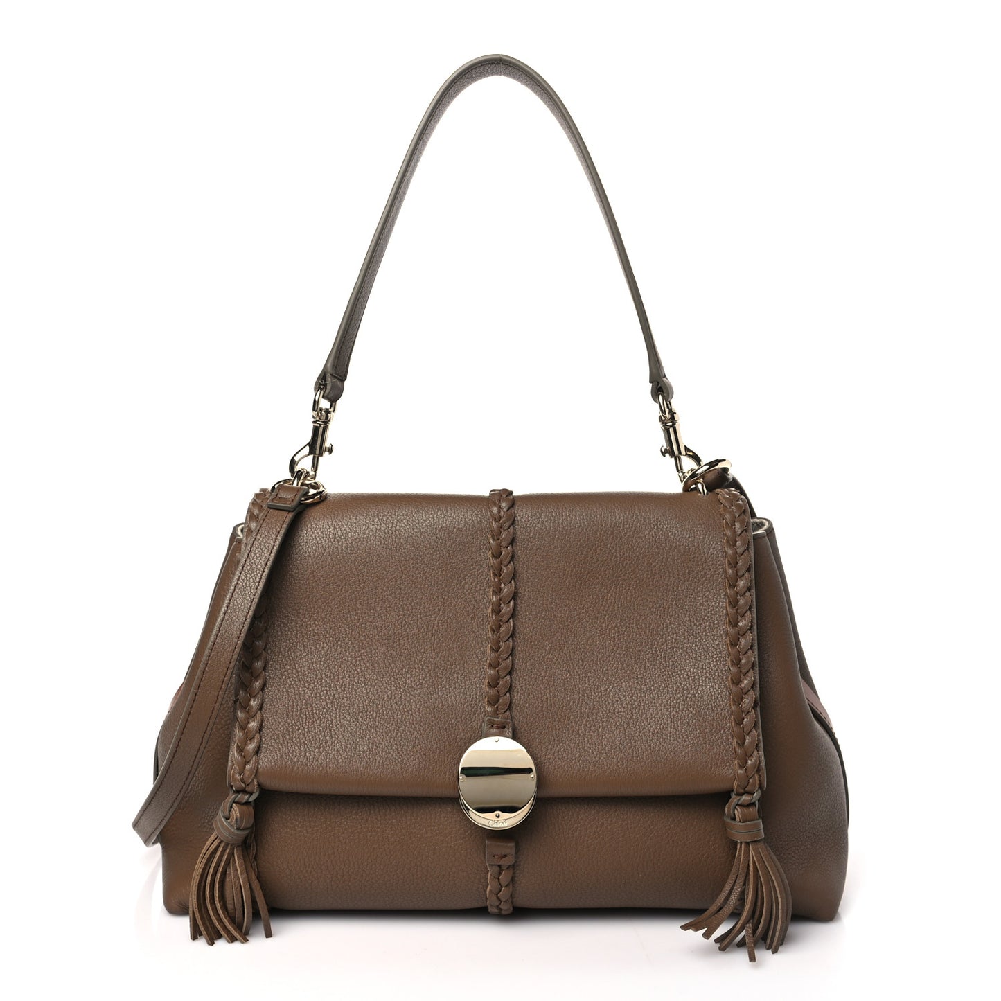 Grained Calfskin Medium Penelope Shoulder Bag Nut