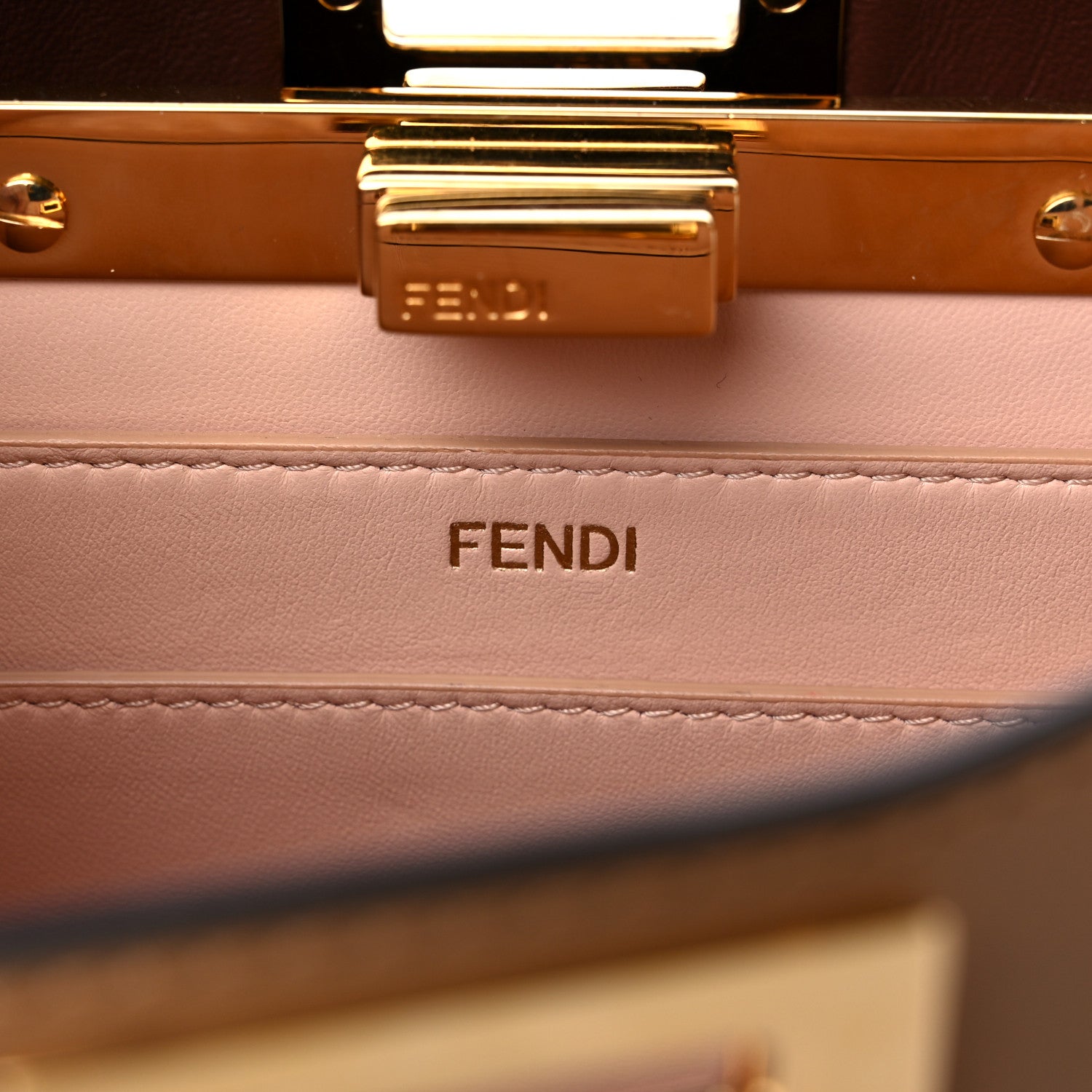 Fendi Vitello Seta Nappa Bi-Color Small Peekaboo I SEE U Satchel Miele Scuro Light Rose Ghianda 6 of 10