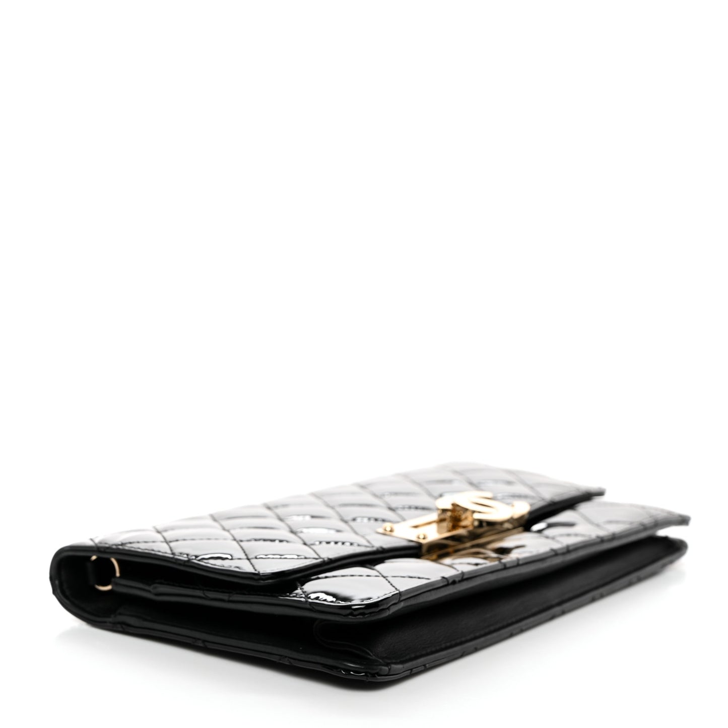 Patent Quilted Golden Class Wallet on Chain WOC Black