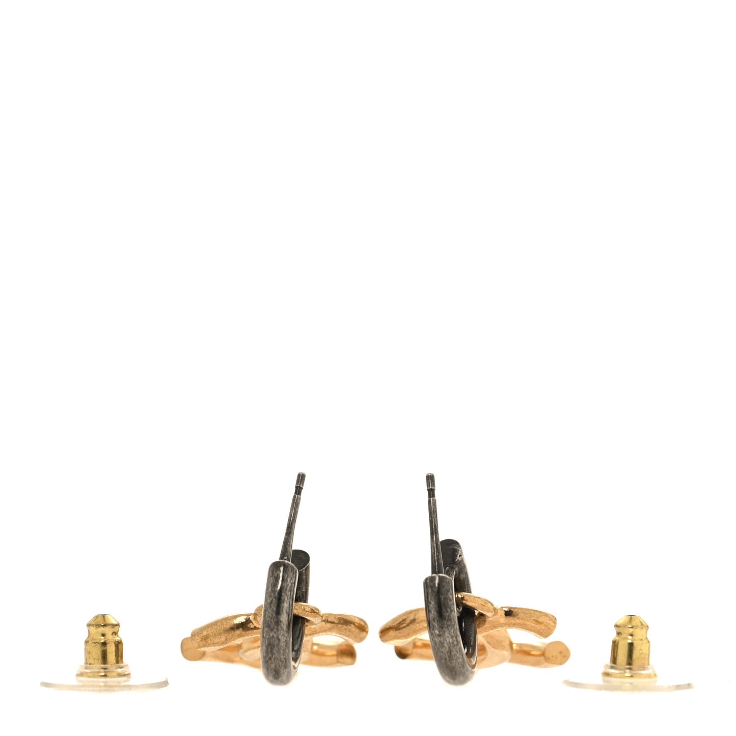 Metal Drop CC Earrings Ruthenium Gold