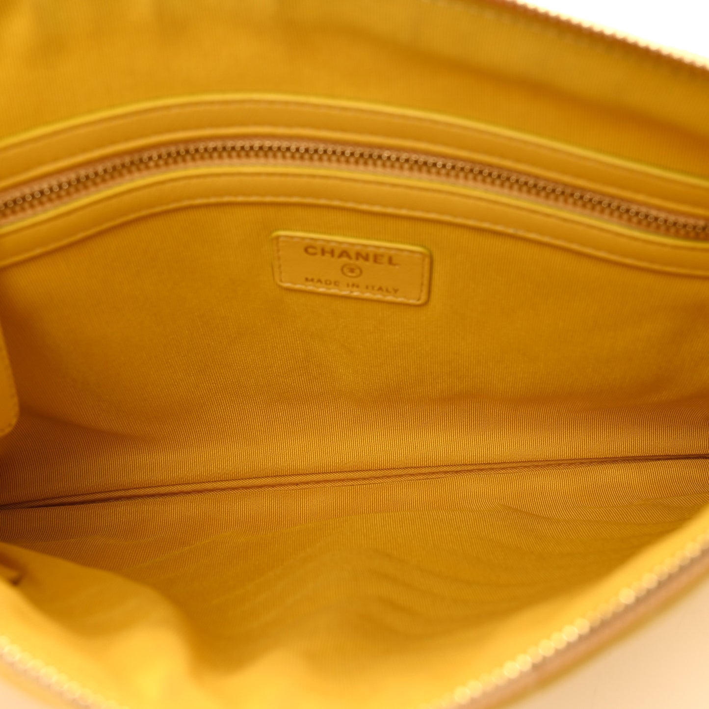 Lambskin Chevron Quilted Charms Medium Cosmetic Case Yellow
